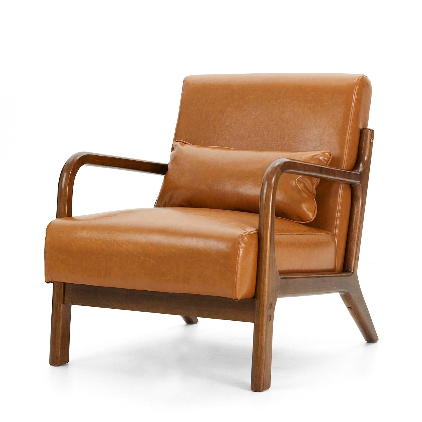 Fauteuil d'appoint Glitzhome en cuir PU, style moderne du milieu du siècle, avec coussin - 65,4 cm (l) x 85,75 cm (p) x 78,1 cm (h)