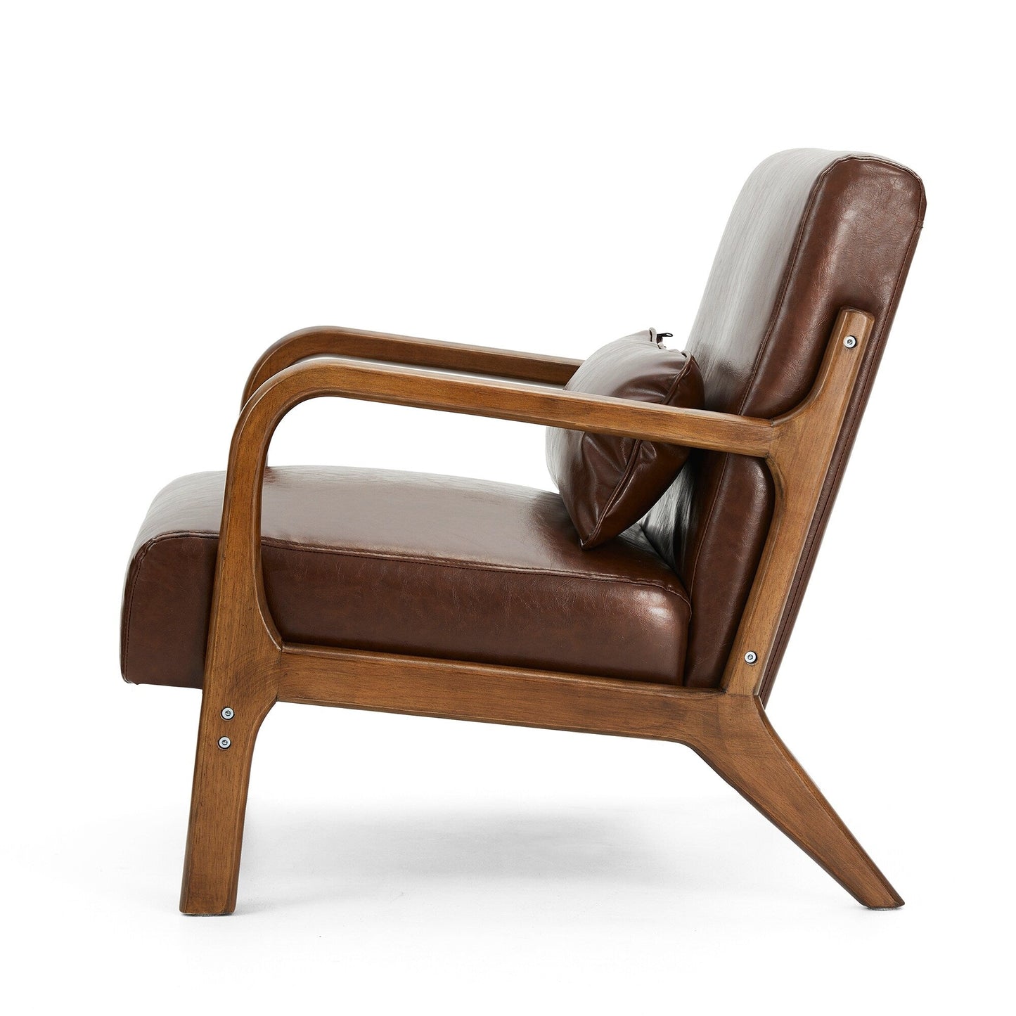 Fauteuil d'appoint Glitzhome en cuir PU, style moderne du milieu du siècle, avec coussin - 65,4 cm (l) x 85,75 cm (p) x 78,1 cm (h)
