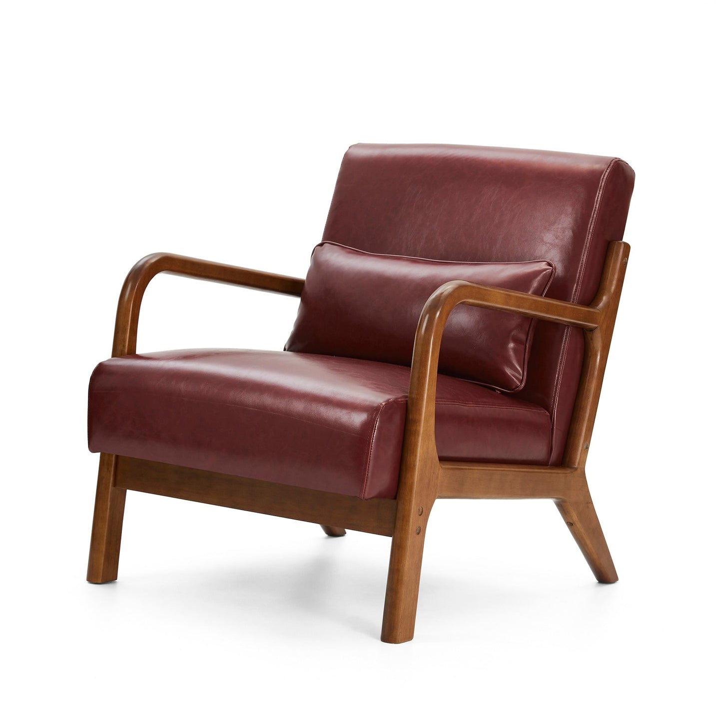 Fauteuil d'appoint Glitzhome en cuir PU, style moderne du milieu du siècle, avec coussin - 65,4 cm (l) x 85,75 cm (p) x 78,1 cm (h)