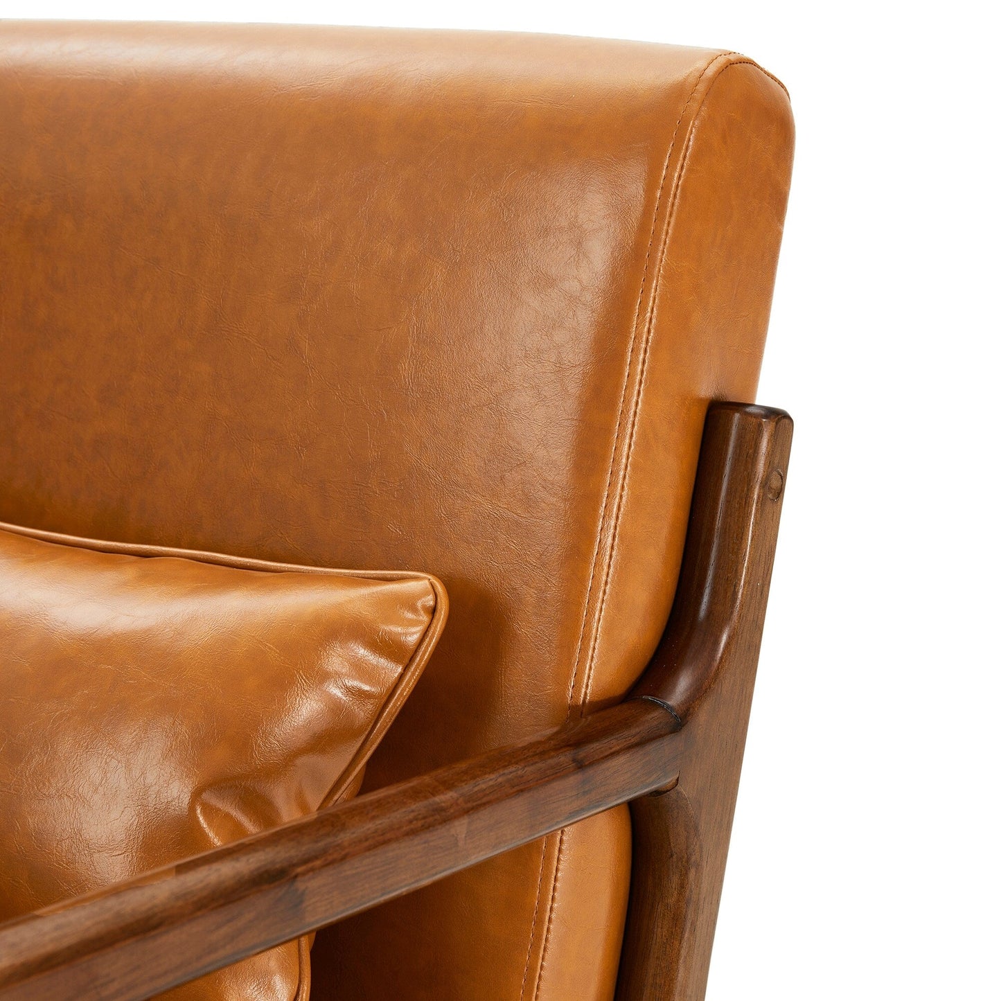Fauteuil d'appoint Glitzhome en cuir PU, style moderne du milieu du siècle, avec coussin - 65,4 cm (l) x 85,75 cm (p) x 78,1 cm (h)