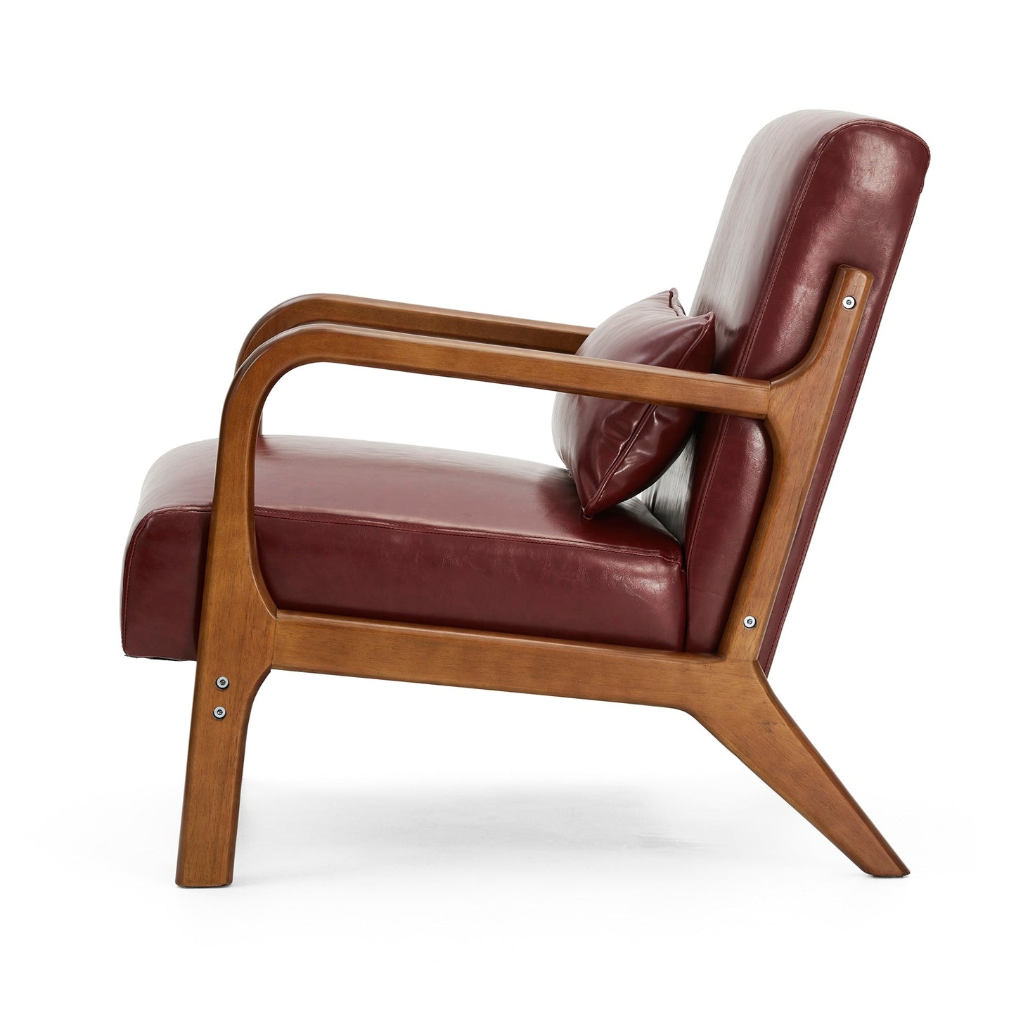 Fauteuil d'appoint Glitzhome en cuir PU, style moderne du milieu du siècle, avec coussin - 65,4 cm (l) x 85,75 cm (p) x 78,1 cm (h)