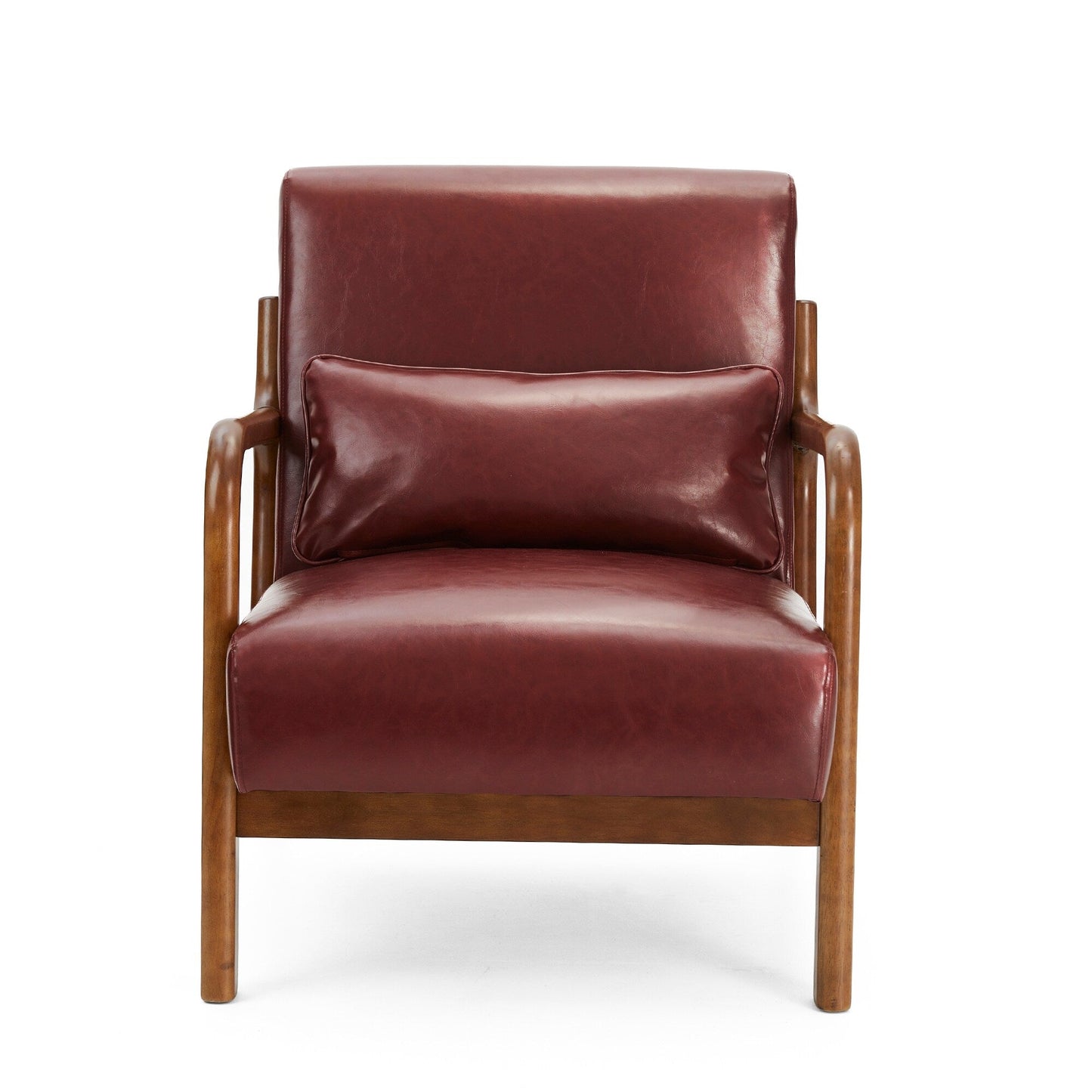 Fauteuil d'appoint Glitzhome en cuir PU, style moderne du milieu du siècle, avec coussin - 65,4 cm (l) x 85,75 cm (p) x 78,1 cm (h)