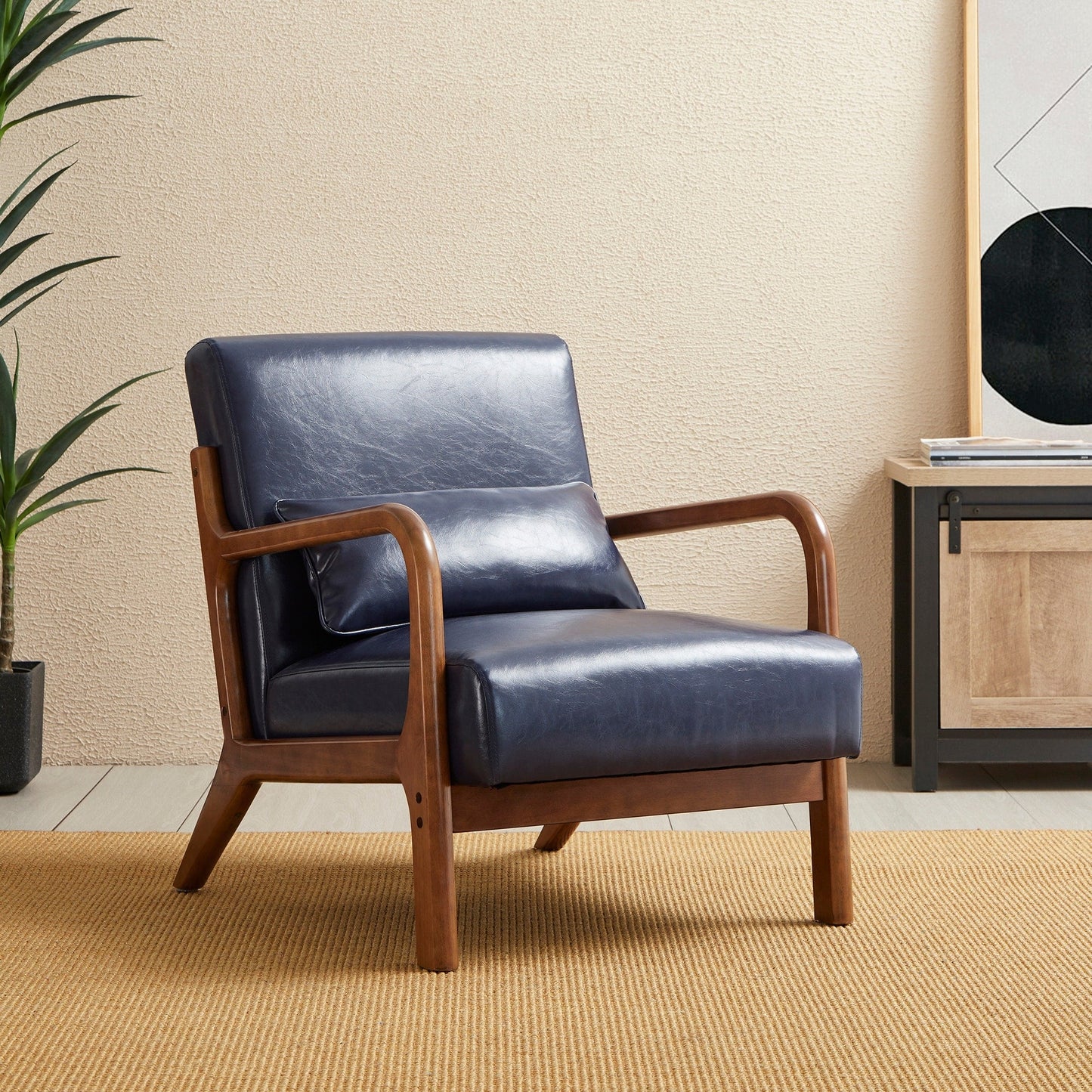 Fauteuil d'appoint Glitzhome en cuir PU, style moderne du milieu du siècle, avec coussin - 65,4 cm (l) x 85,75 cm (p) x 78,1 cm (h)