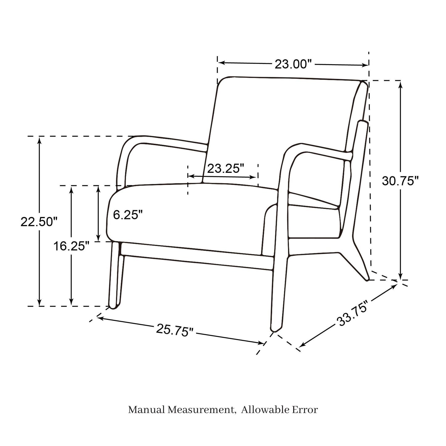Fauteuil d'appoint Glitzhome en cuir PU, style moderne du milieu du siècle, avec coussin - 65,4 cm (l) x 85,75 cm (p) x 78,1 cm (h)