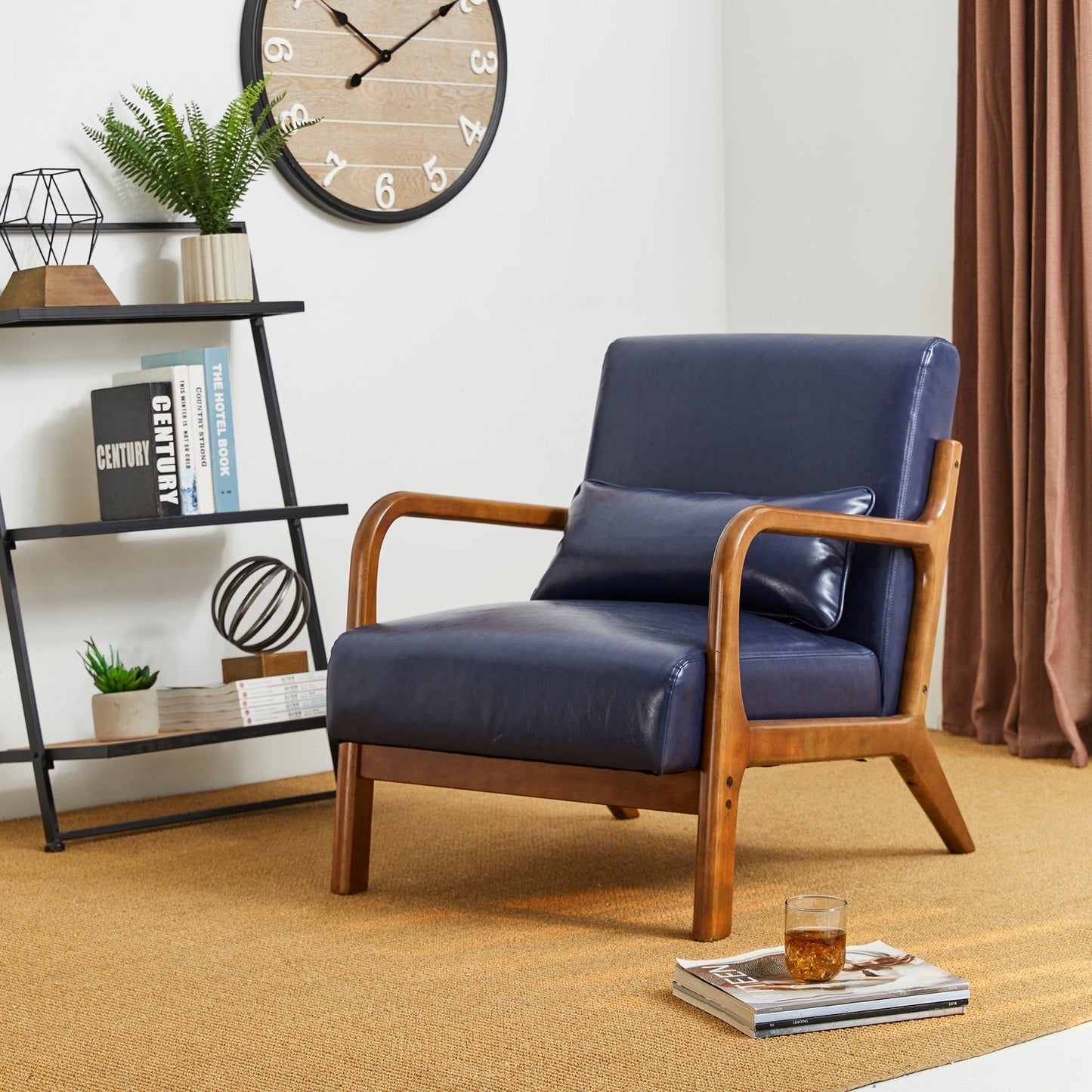 Fauteuil d'appoint Glitzhome en cuir PU, style moderne du milieu du siècle, avec coussin - 65,4 cm (l) x 85,75 cm (p) x 78,1 cm (h)
