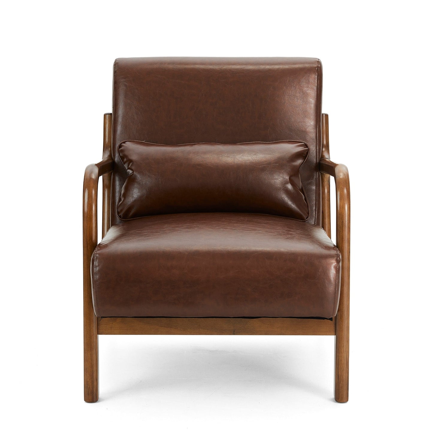 Fauteuil d'appoint Glitzhome en cuir PU, style moderne du milieu du siècle, avec coussin - 65,4 cm (l) x 85,75 cm (p) x 78,1 cm (h)