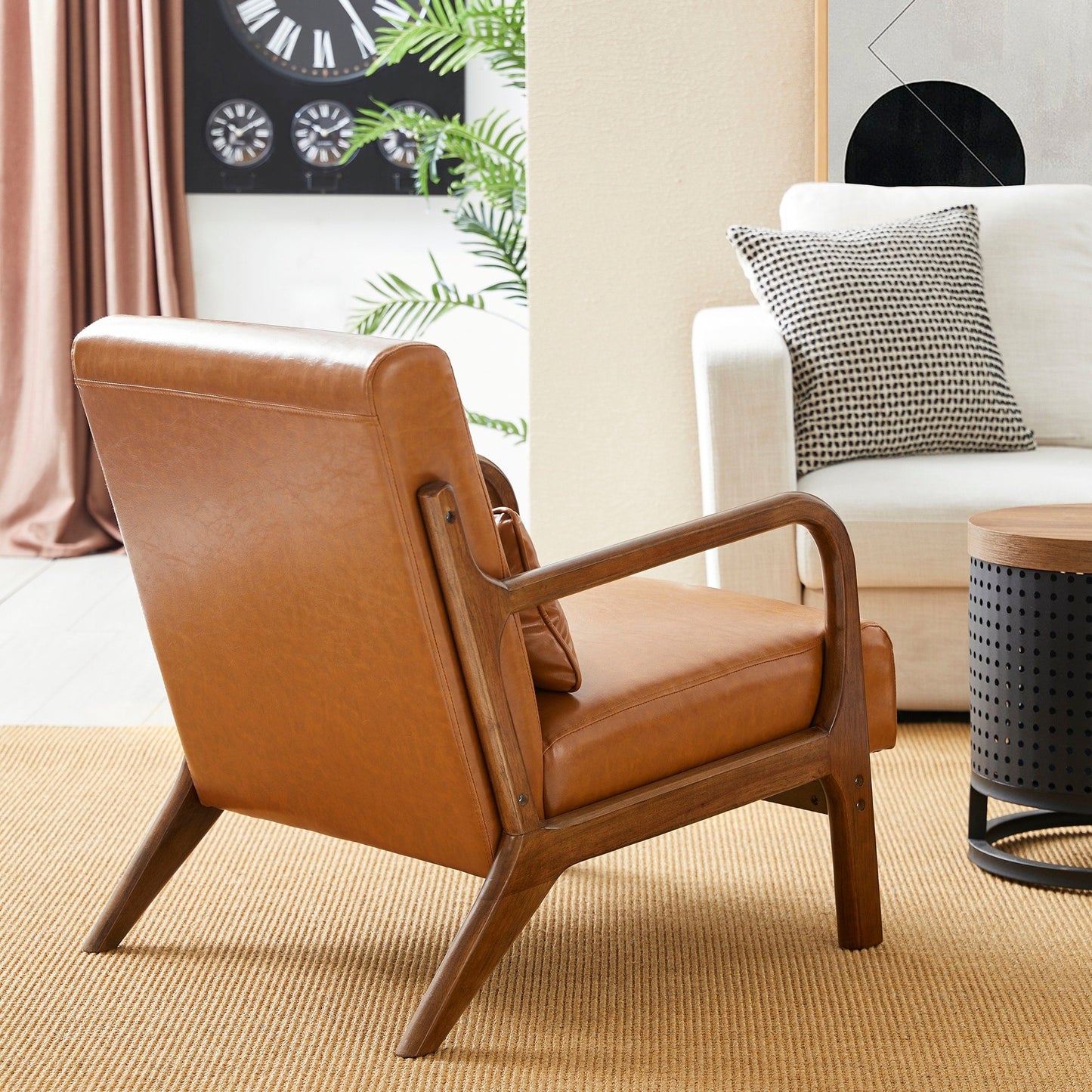 Fauteuil d'appoint Glitzhome en cuir PU, style moderne du milieu du siècle, avec coussin - 65,4 cm (l) x 85,75 cm (p) x 78,1 cm (h)