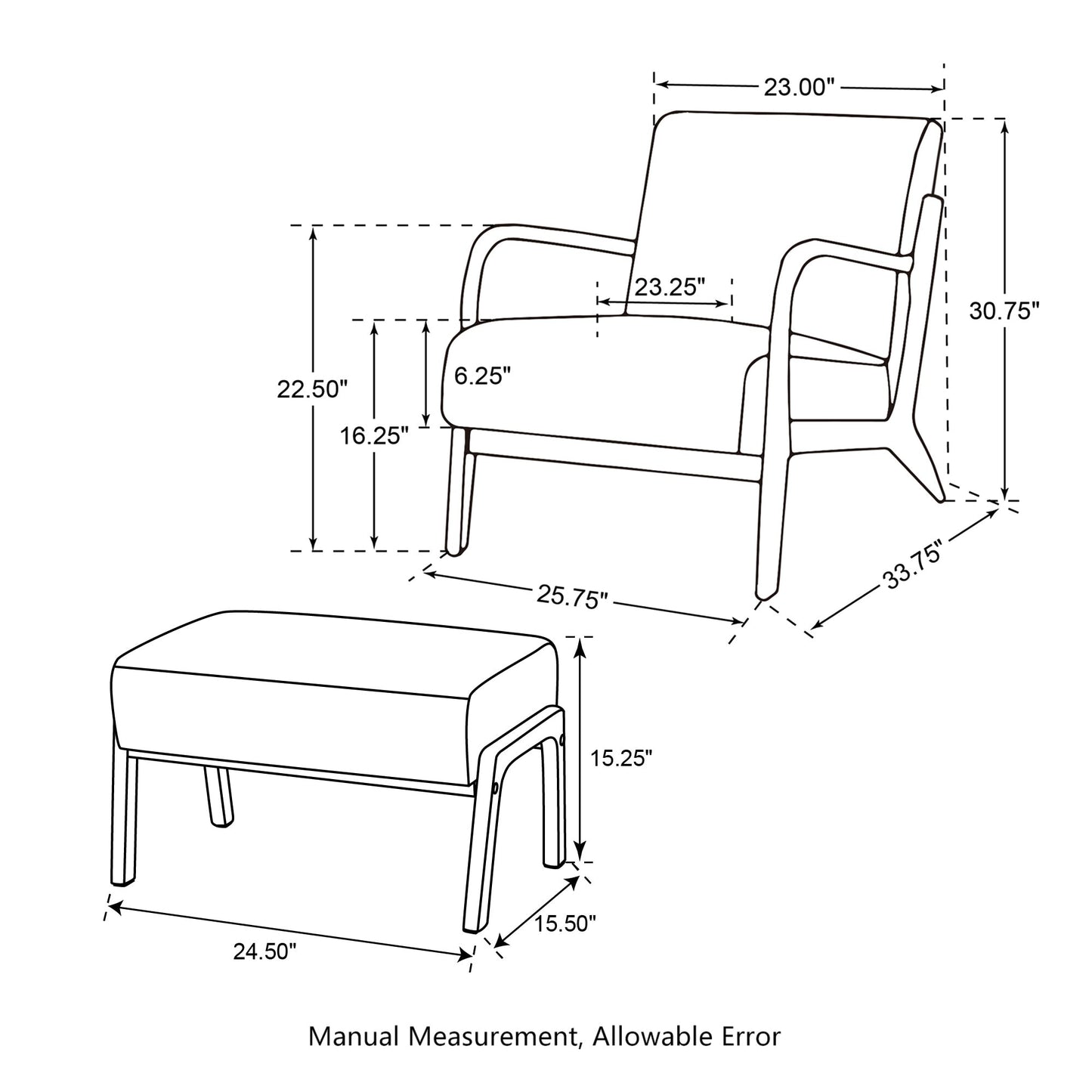 Fauteuil d'appoint Glitzhome en cuir PU, style moderne du milieu du siècle, avec coussin - 65,4 cm (l) x 85,75 cm (p) x 78,1 cm (h)