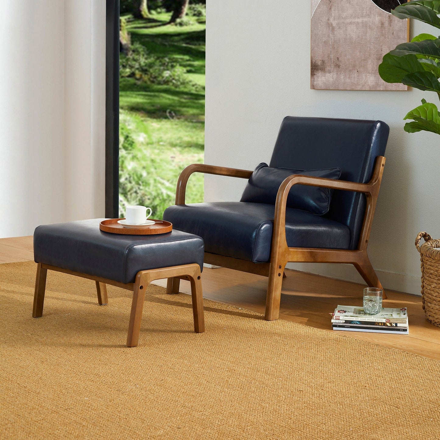 Fauteuil d'appoint Glitzhome en cuir PU, style moderne du milieu du siècle, avec coussin - 65,4 cm (l) x 85,75 cm (p) x 78,1 cm (h)