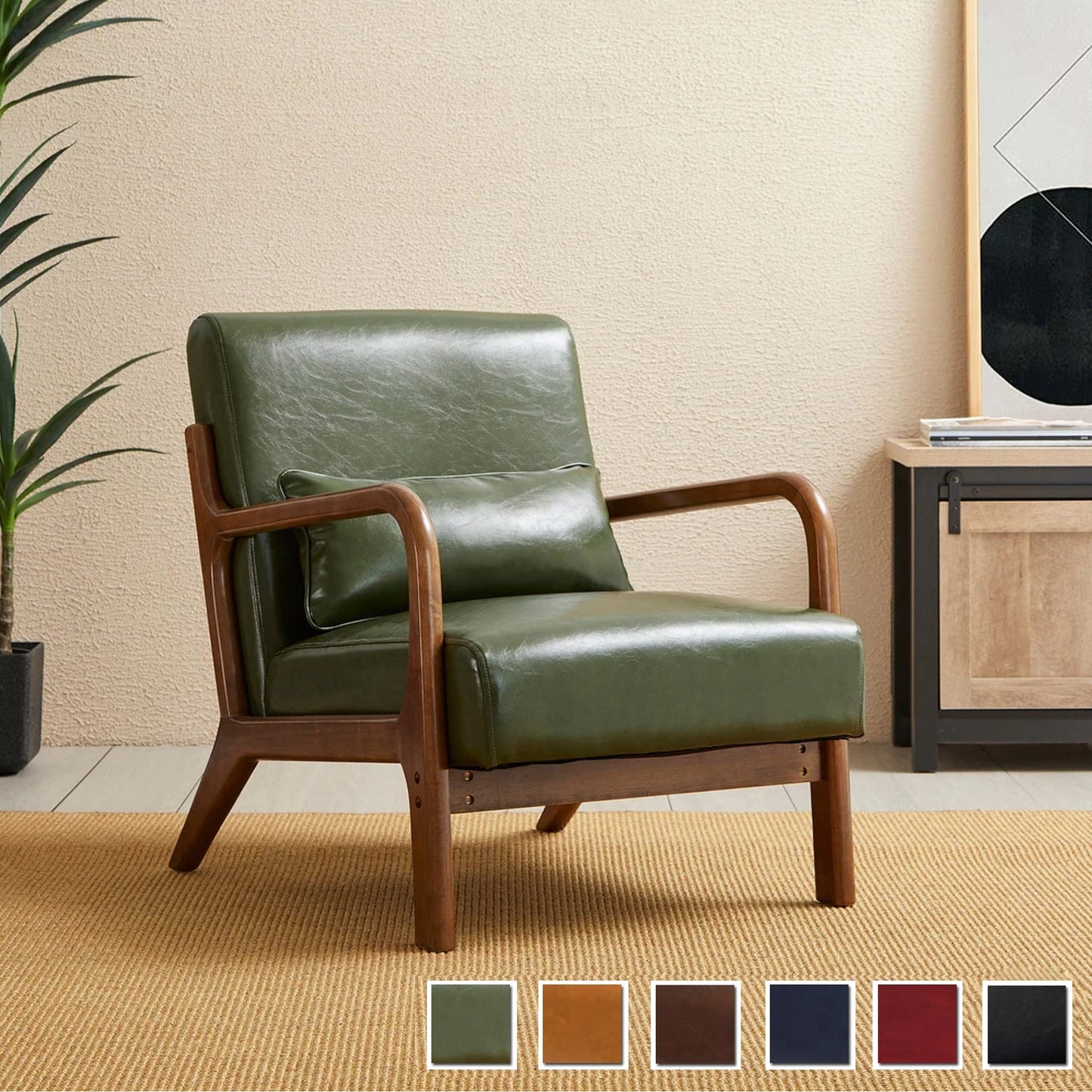 Fauteuil d'appoint Glitzhome en cuir PU, style moderne du milieu du siècle, avec coussin - 65,4 cm (l) x 85,75 cm (p) x 78,1 cm (h)