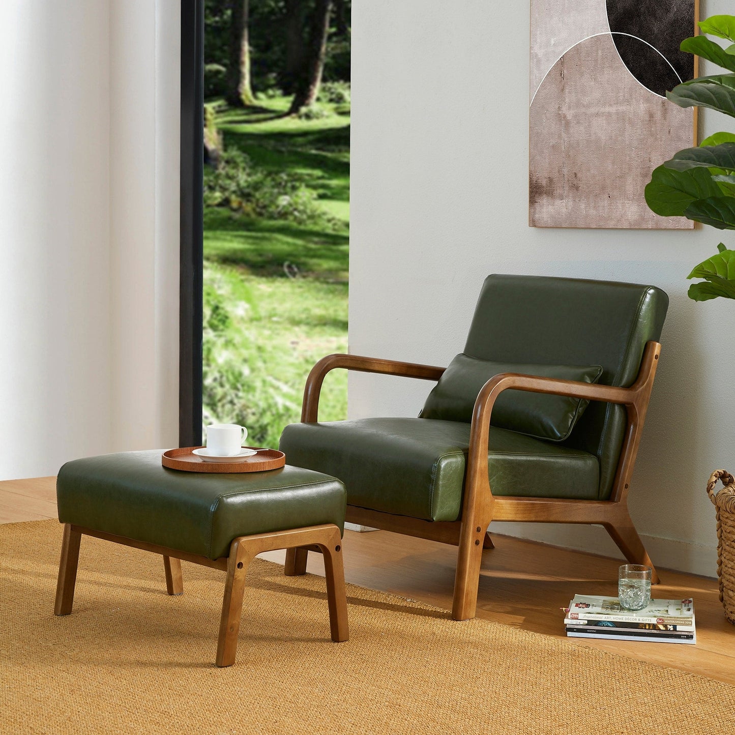 Fauteuil d'appoint Glitzhome en cuir PU, style moderne du milieu du siècle, avec coussin - 65,4 cm (l) x 85,75 cm (p) x 78,1 cm (h)