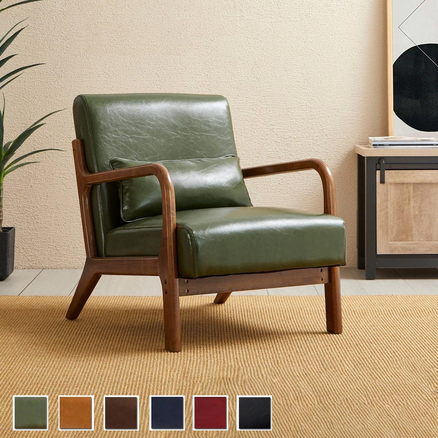 Fauteuil d'appoint Glitzhome en cuir PU, style moderne du milieu du siècle, avec coussin - 65,4 cm (l) x 85,75 cm (p) x 78,1 cm (h)