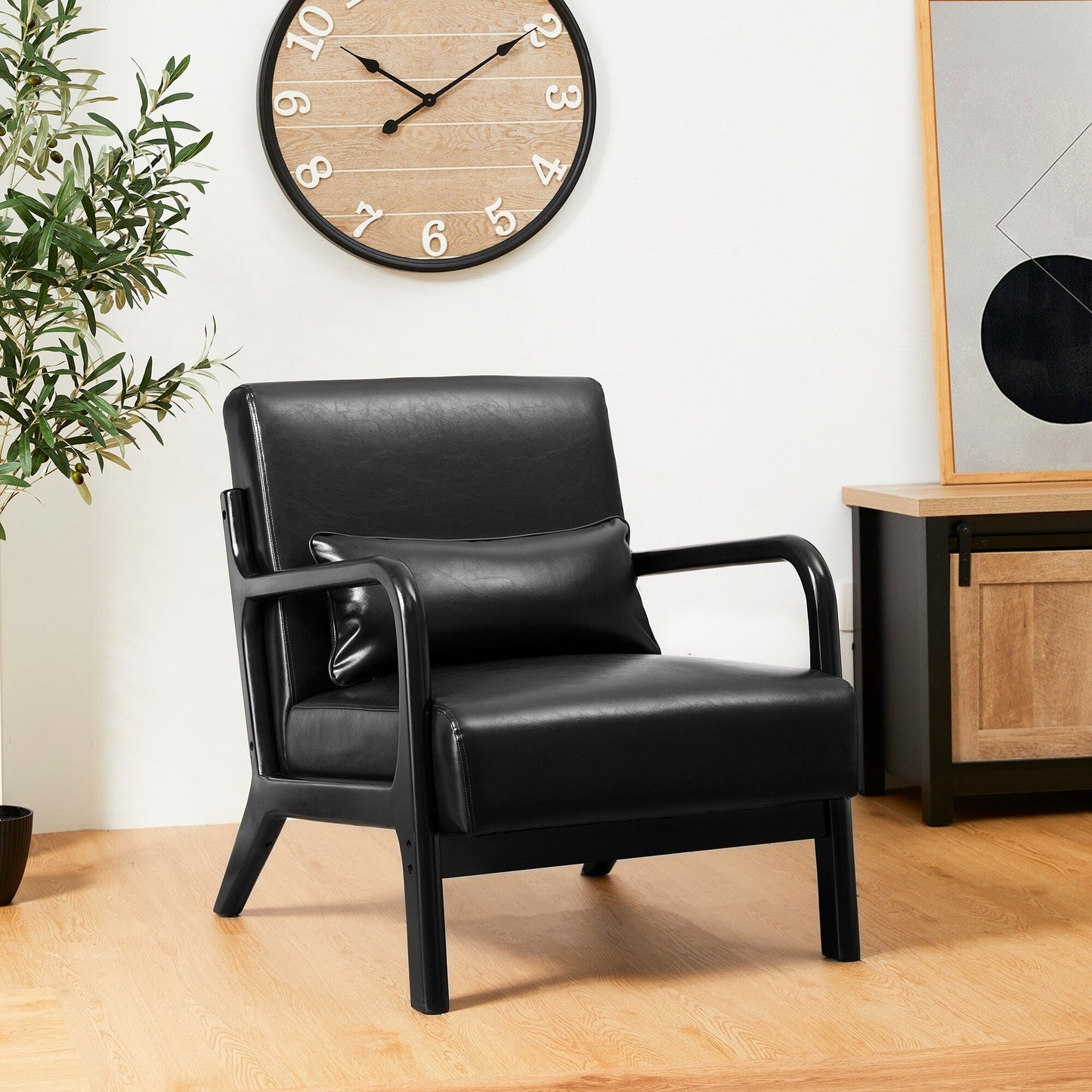 Fauteuil d'appoint Glitzhome en cuir PU, style moderne du milieu du siècle, avec coussin - 65,4 cm (l) x 85,75 cm (p) x 78,1 cm (h)