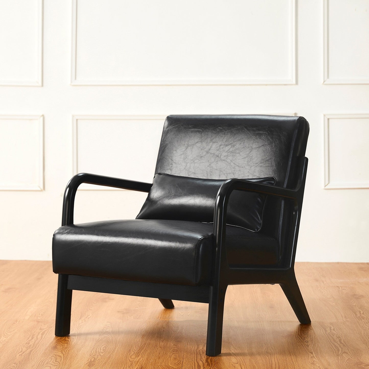 Fauteuil d'appoint Glitzhome en cuir PU, style moderne du milieu du siècle, avec coussin - 65,4 cm (l) x 85,75 cm (p) x 78,1 cm (h)