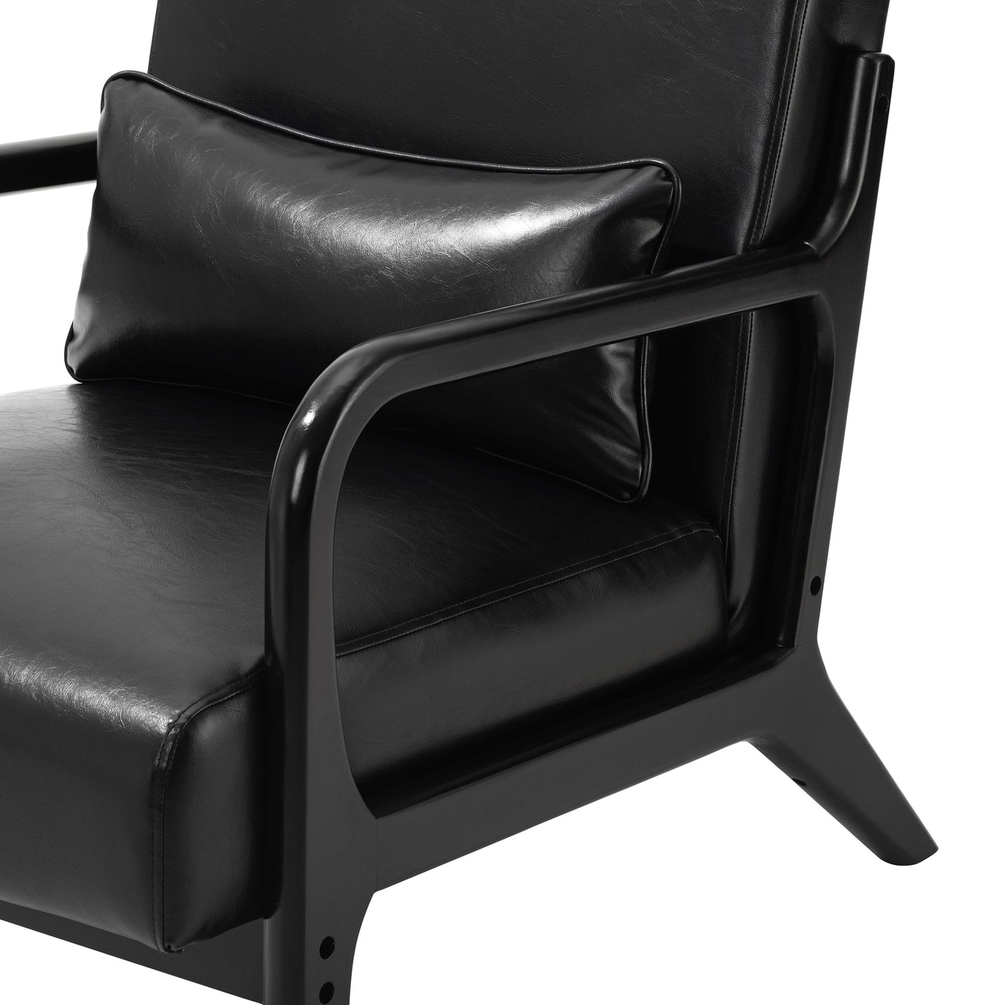 Fauteuil d'appoint Glitzhome en cuir PU, style moderne du milieu du siècle, avec coussin - 65,4 cm (l) x 85,75 cm (p) x 78,1 cm (h)