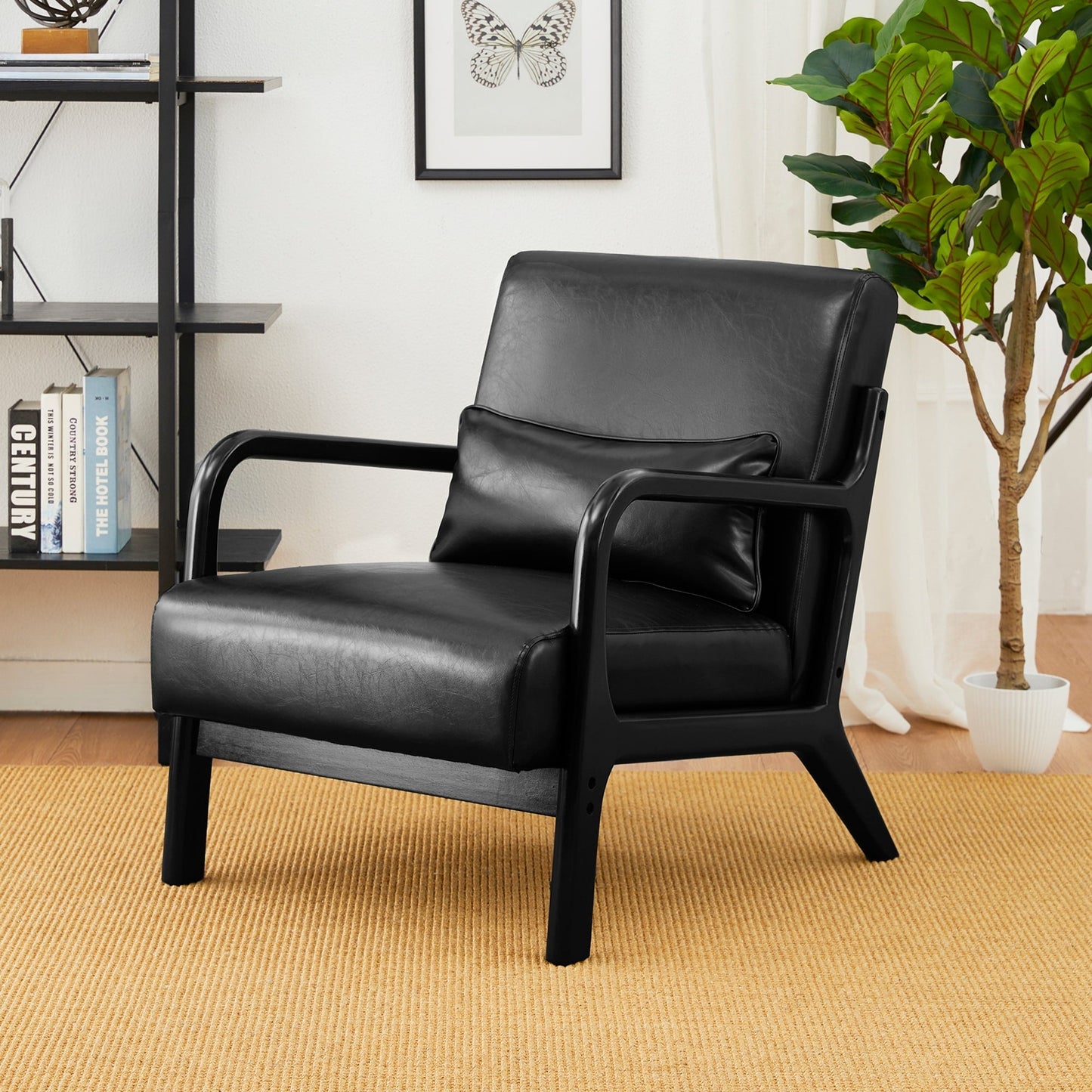 Fauteuil d'appoint Glitzhome en cuir PU, style moderne du milieu du siècle, avec coussin - 65,4 cm (l) x 85,75 cm (p) x 78,1 cm (h)