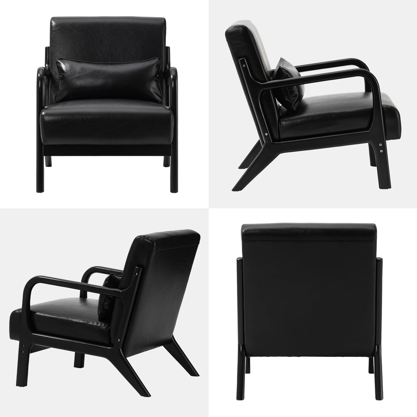 Fauteuil d'appoint Glitzhome en cuir PU, style moderne du milieu du siècle, avec coussin - 65,4 cm (l) x 85,75 cm (p) x 78,1 cm (h)