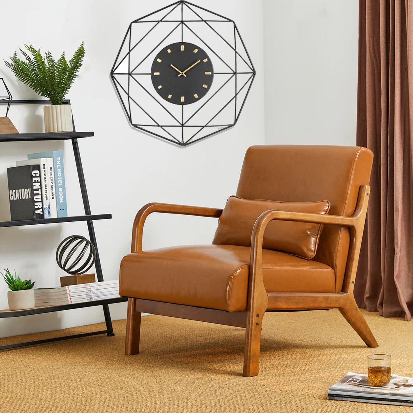 Fauteuil d'appoint Glitzhome en cuir PU, style moderne du milieu du siècle, avec coussin - 65,4 cm (l) x 85,75 cm (p) x 78,1 cm (h)