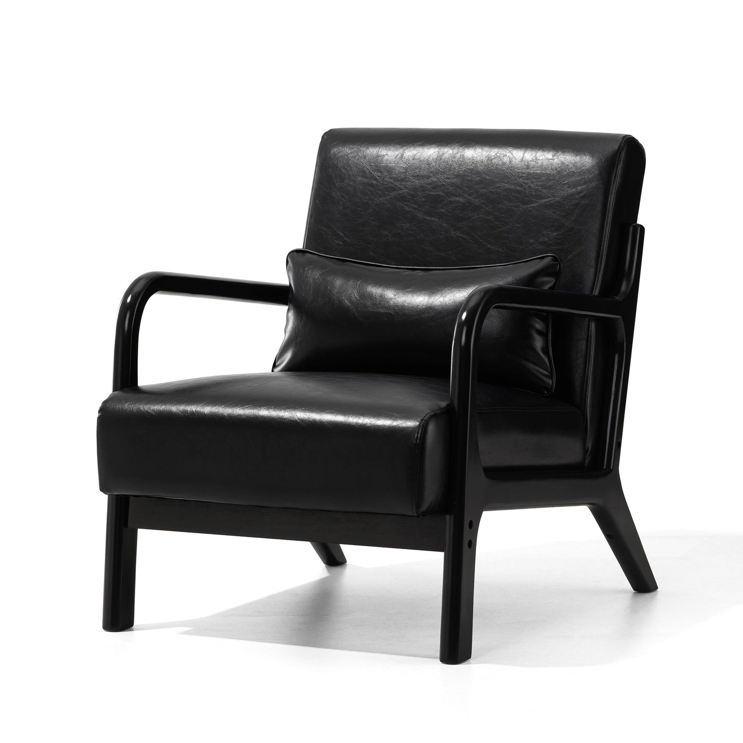 Fauteuil d'appoint Glitzhome en cuir PU, style moderne du milieu du siècle, avec coussin - 65,4 cm (l) x 85,75 cm (p) x 78,1 cm (h)