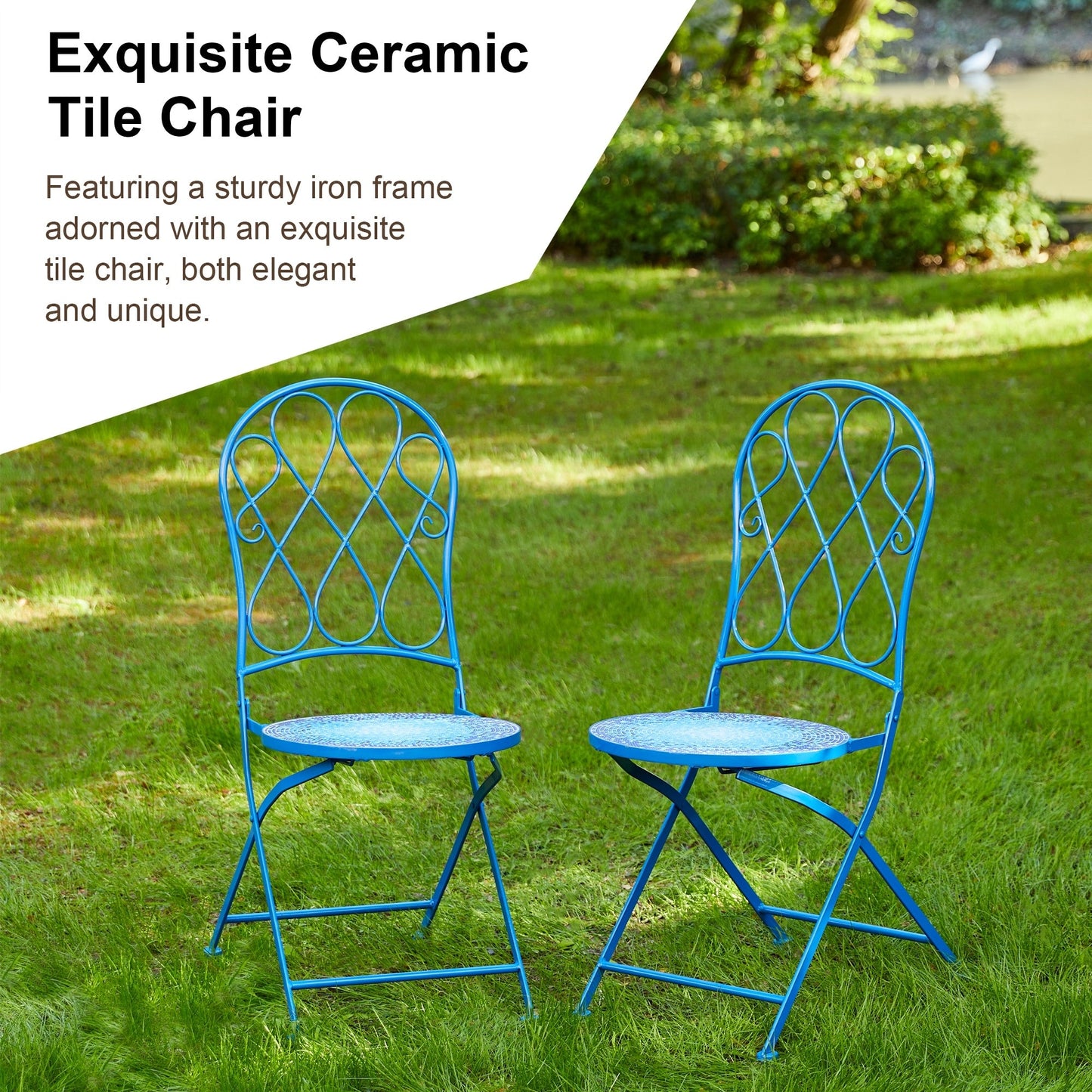 Glitzhome Ensemble de Bistro Pliable en Métal pour Extérieur 3 Pièces, Table et Chaises de Patio