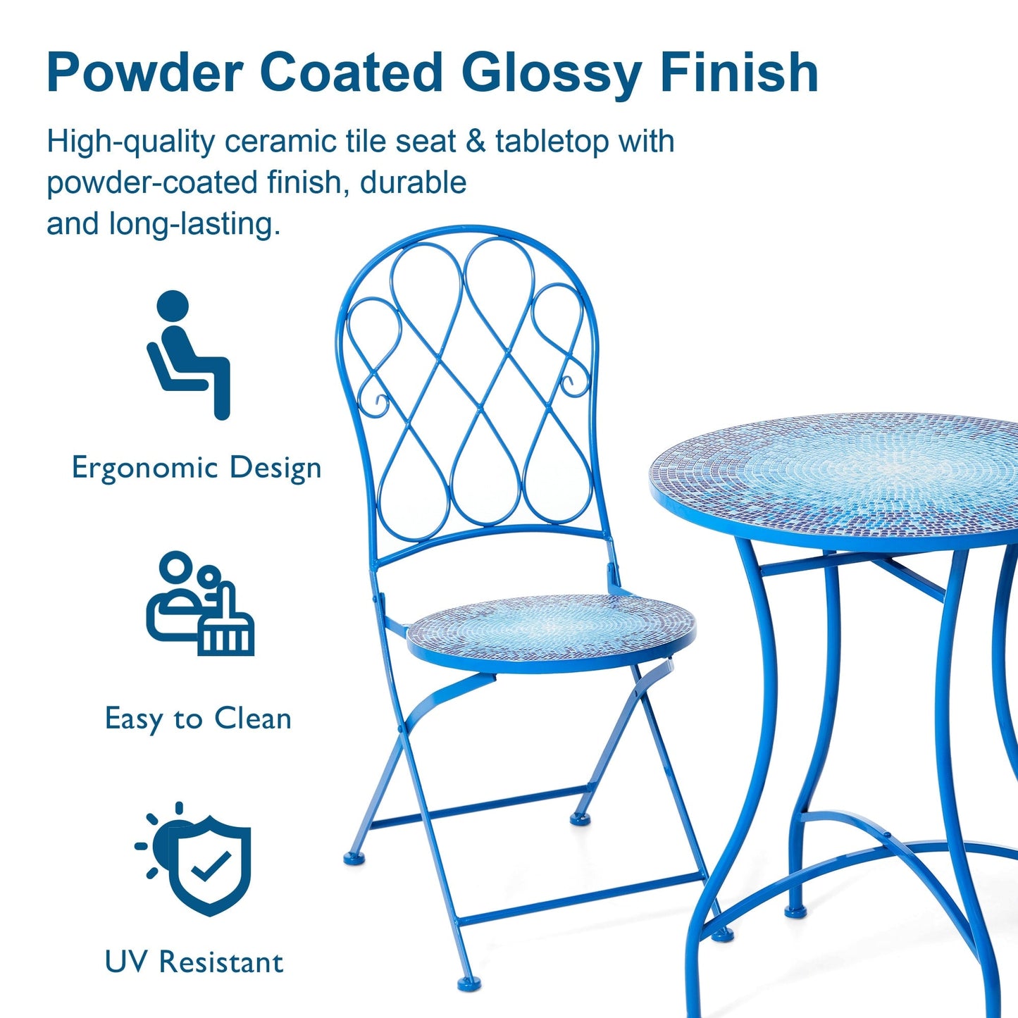 Glitzhome Ensemble de Bistro Pliable en Métal pour Extérieur 3 Pièces, Table et Chaises de Patio