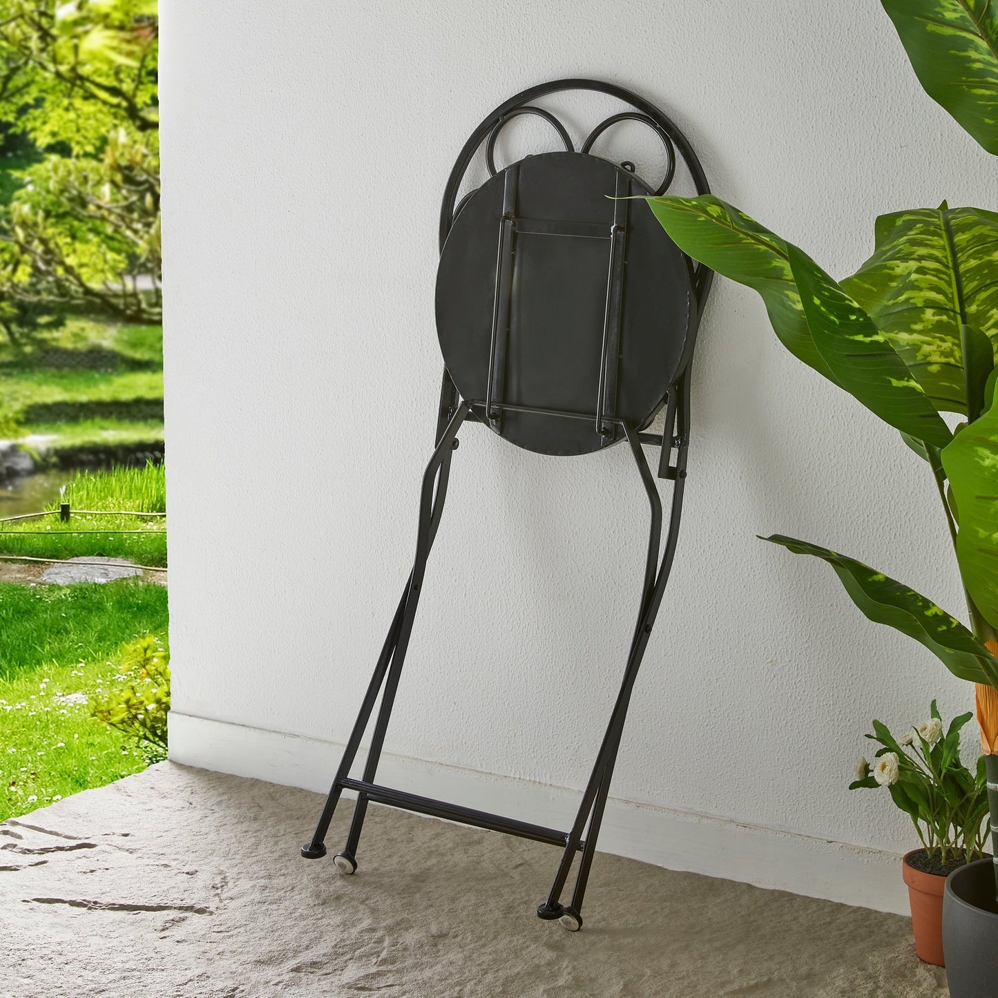 Glitzhome Ensemble de Bistro Pliable en Métal pour Extérieur 3 Pièces, Table et Chaises de Patio