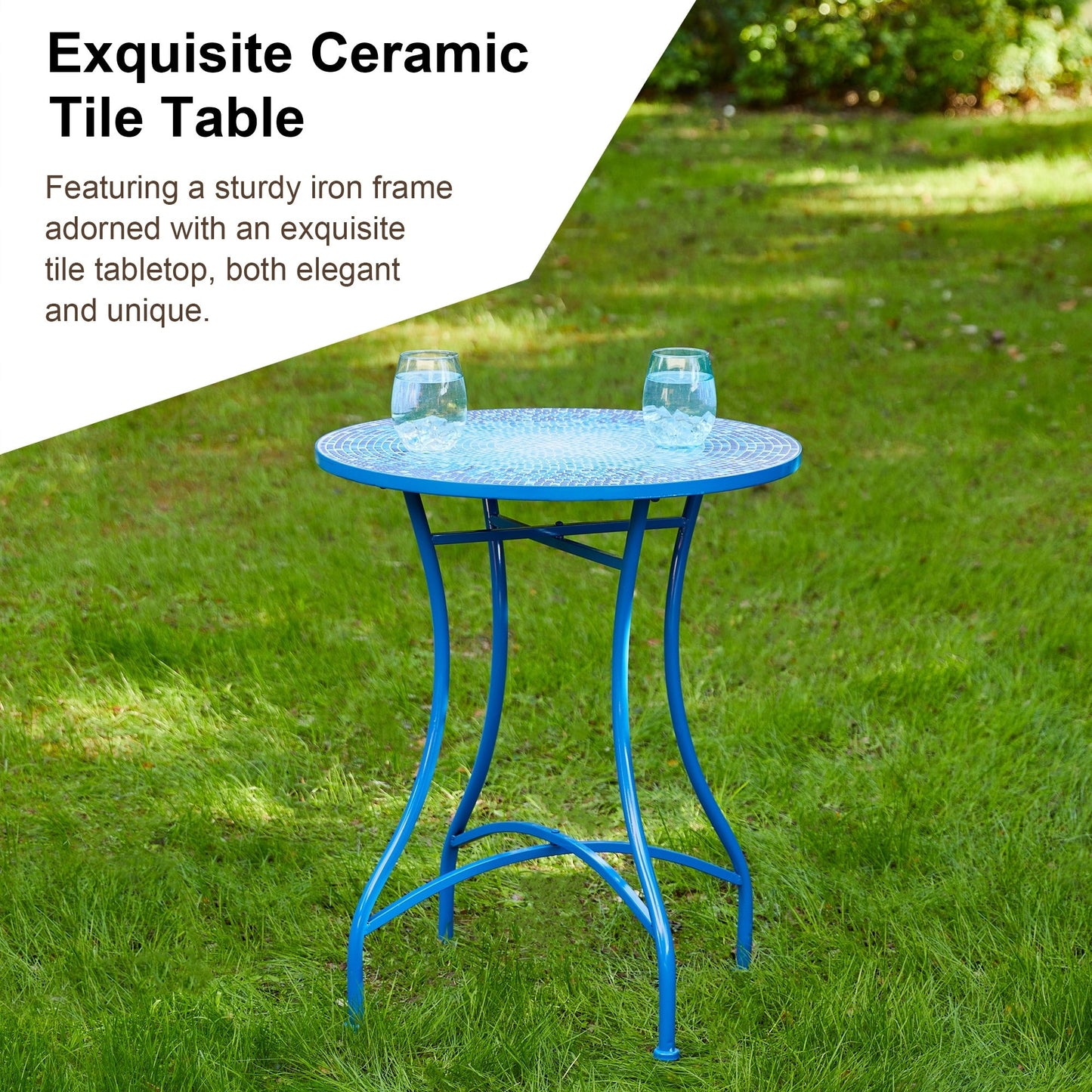 Glitzhome Ensemble de Bistro Pliable en Métal pour Extérieur 3 Pièces, Table et Chaises de Patio