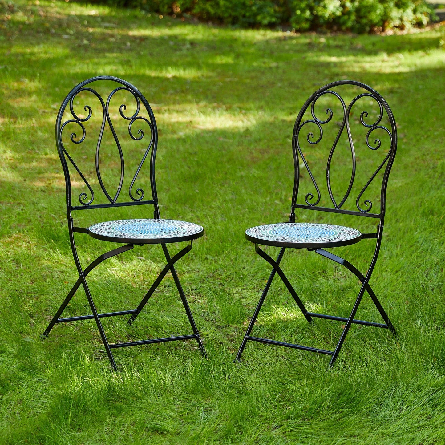 Glitzhome Ensemble de Bistro Pliable en Métal pour Extérieur 3 Pièces, Table et Chaises de Patio