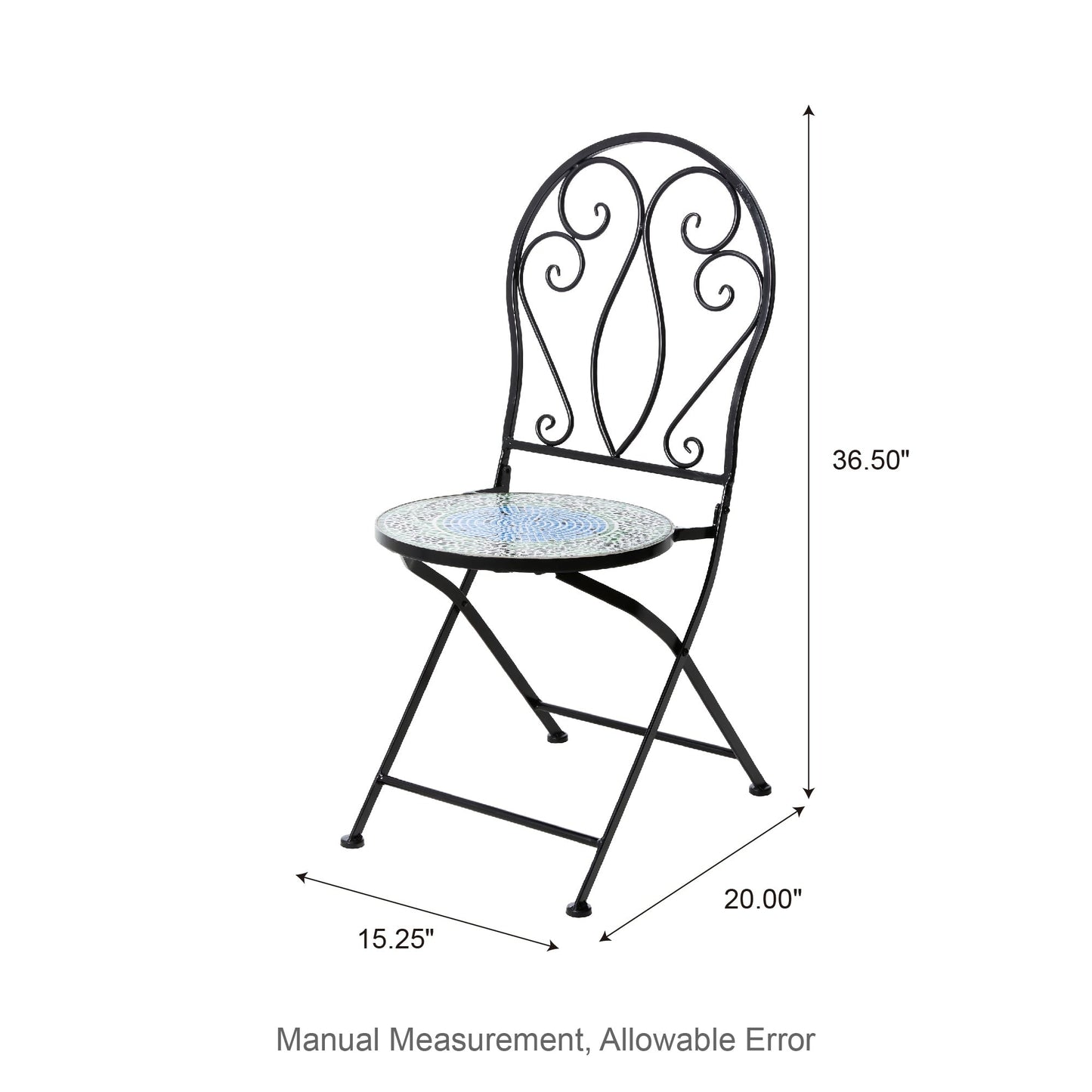 Glitzhome Ensemble de Bistro Pliable en Métal pour Extérieur 3 Pièces, Table et Chaises de Patio