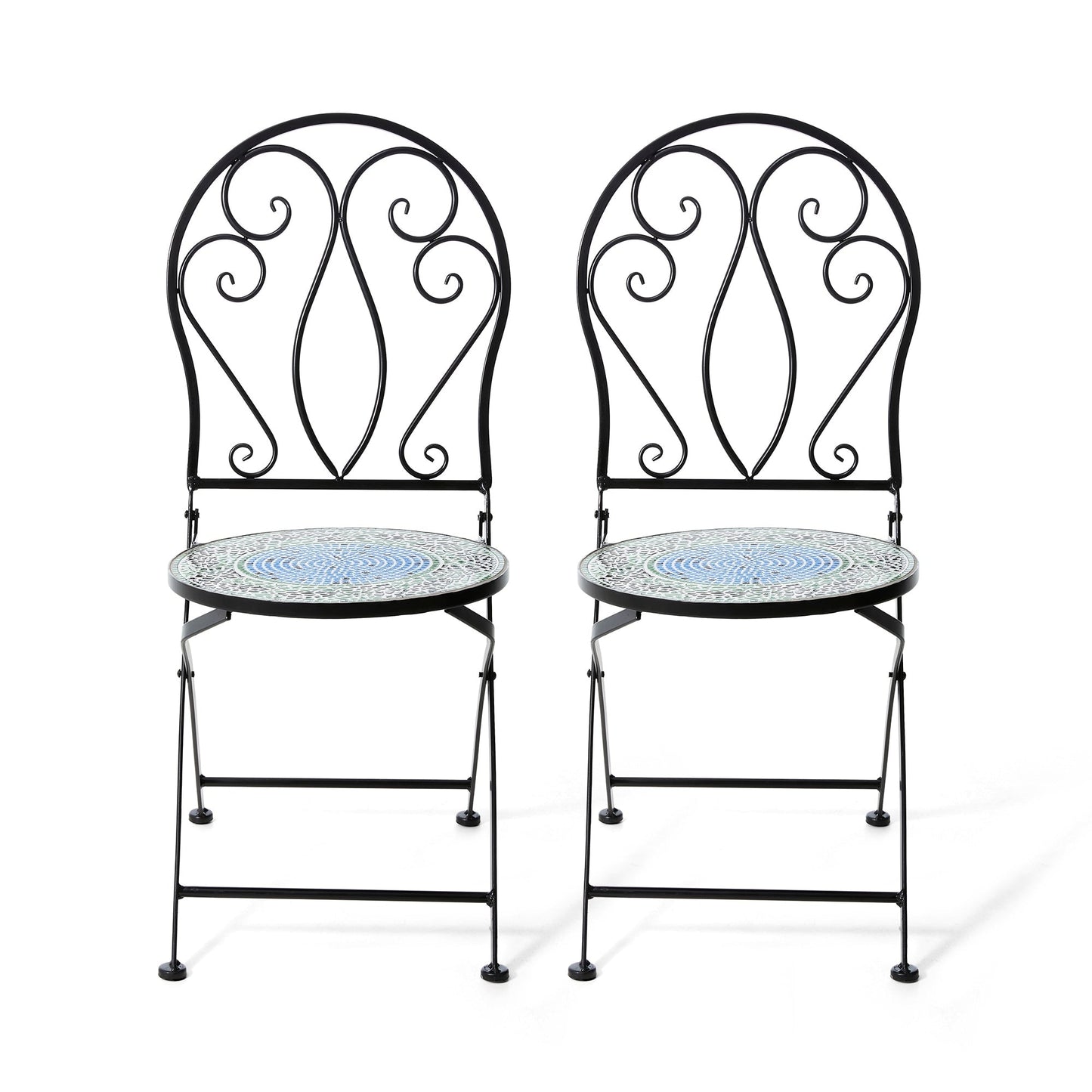 Glitzhome Ensemble de Bistro Pliable en Métal pour Extérieur 3 Pièces, Table et Chaises de Patio