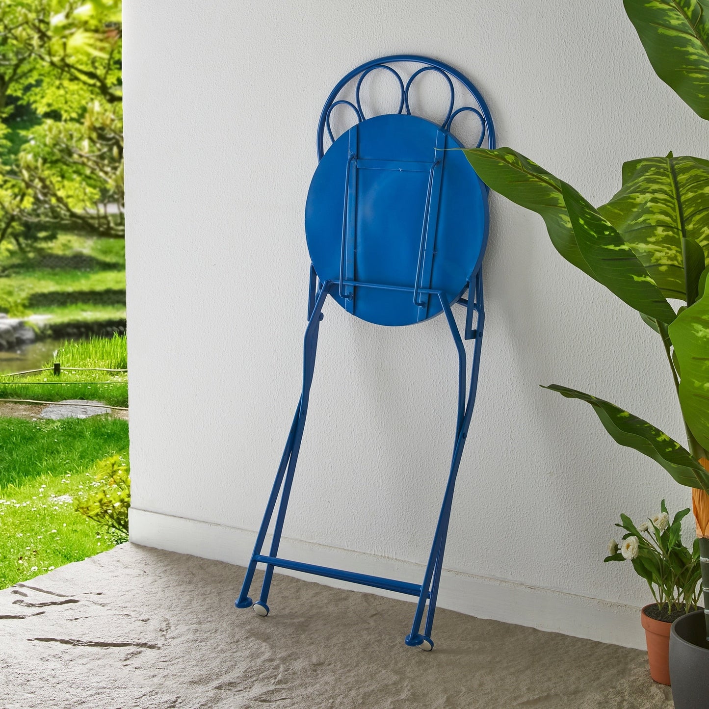 Glitzhome Ensemble de Bistro Pliable en Métal pour Extérieur 3 Pièces, Table et Chaises de Patio