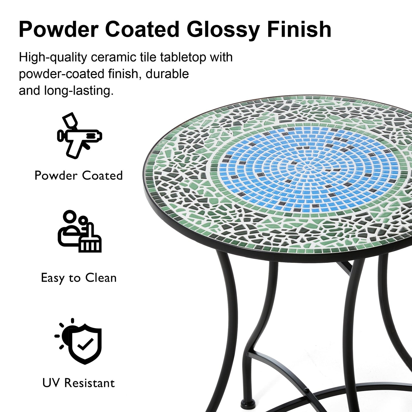 Glitzhome Ensemble de Bistro Pliable en Métal pour Extérieur 3 Pièces, Table et Chaises de Patio