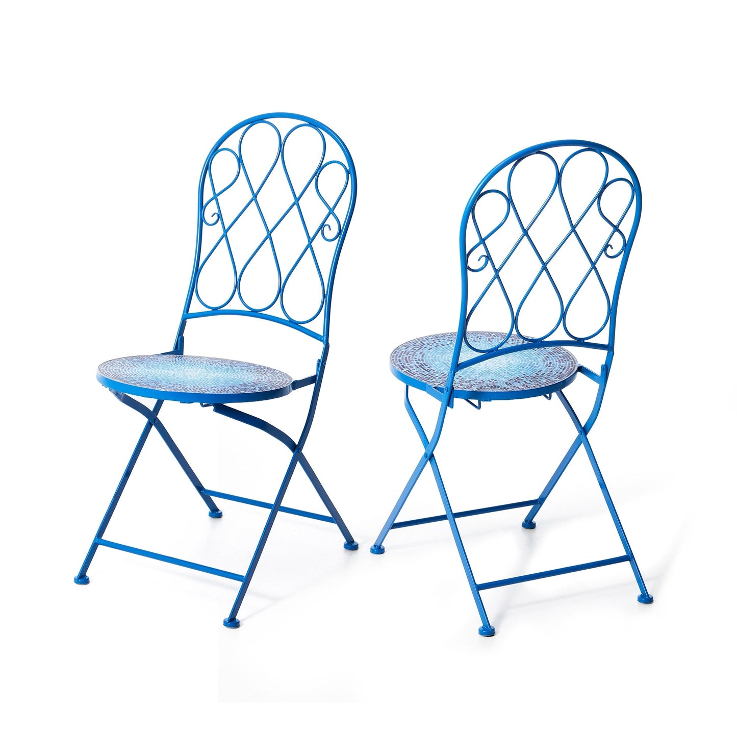 Glitzhome Ensemble de Bistro Pliable en Métal pour Extérieur 3 Pièces, Table et Chaises de Patio