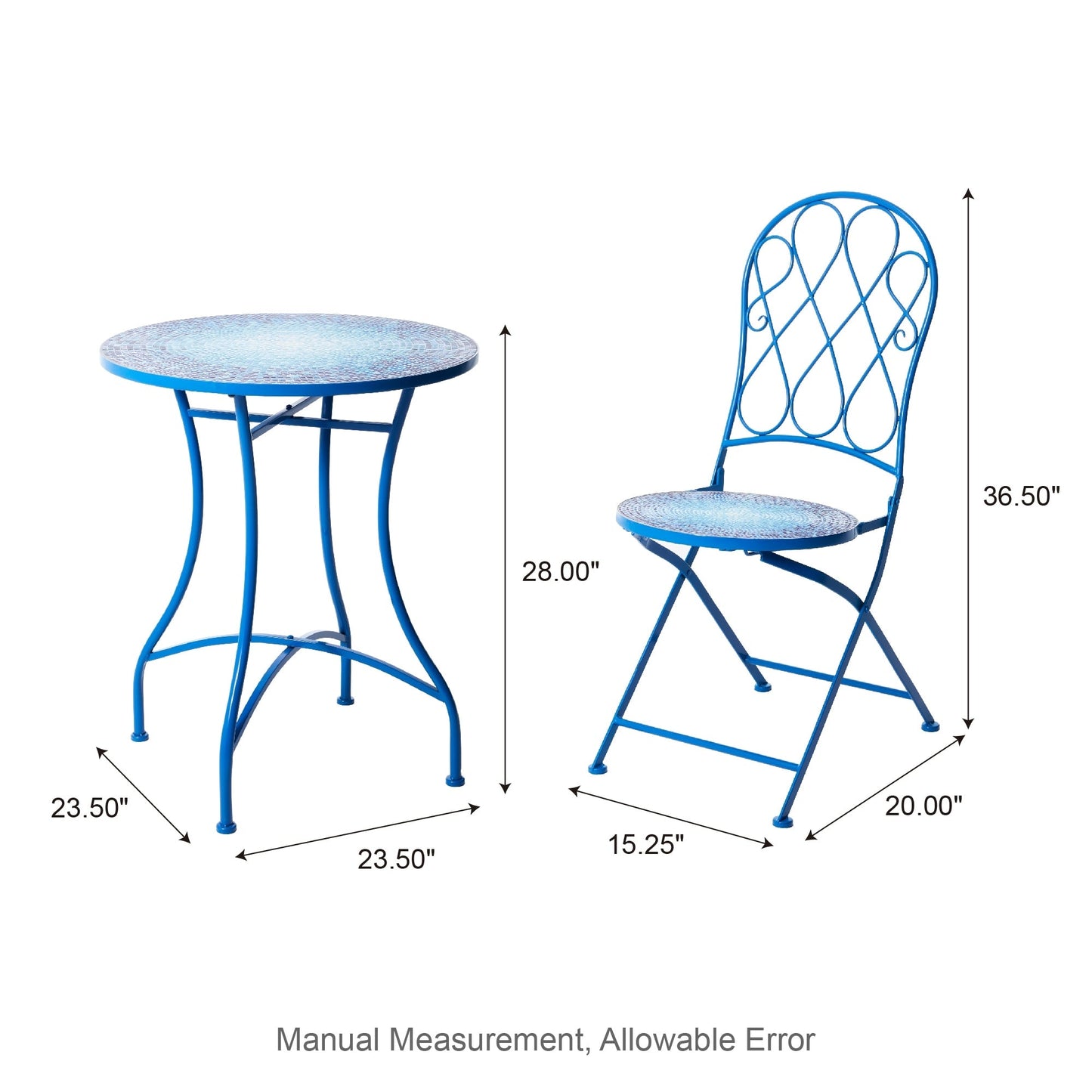 Glitzhome Ensemble de Bistro Pliable en Métal pour Extérieur 3 Pièces, Table et Chaises de Patio
