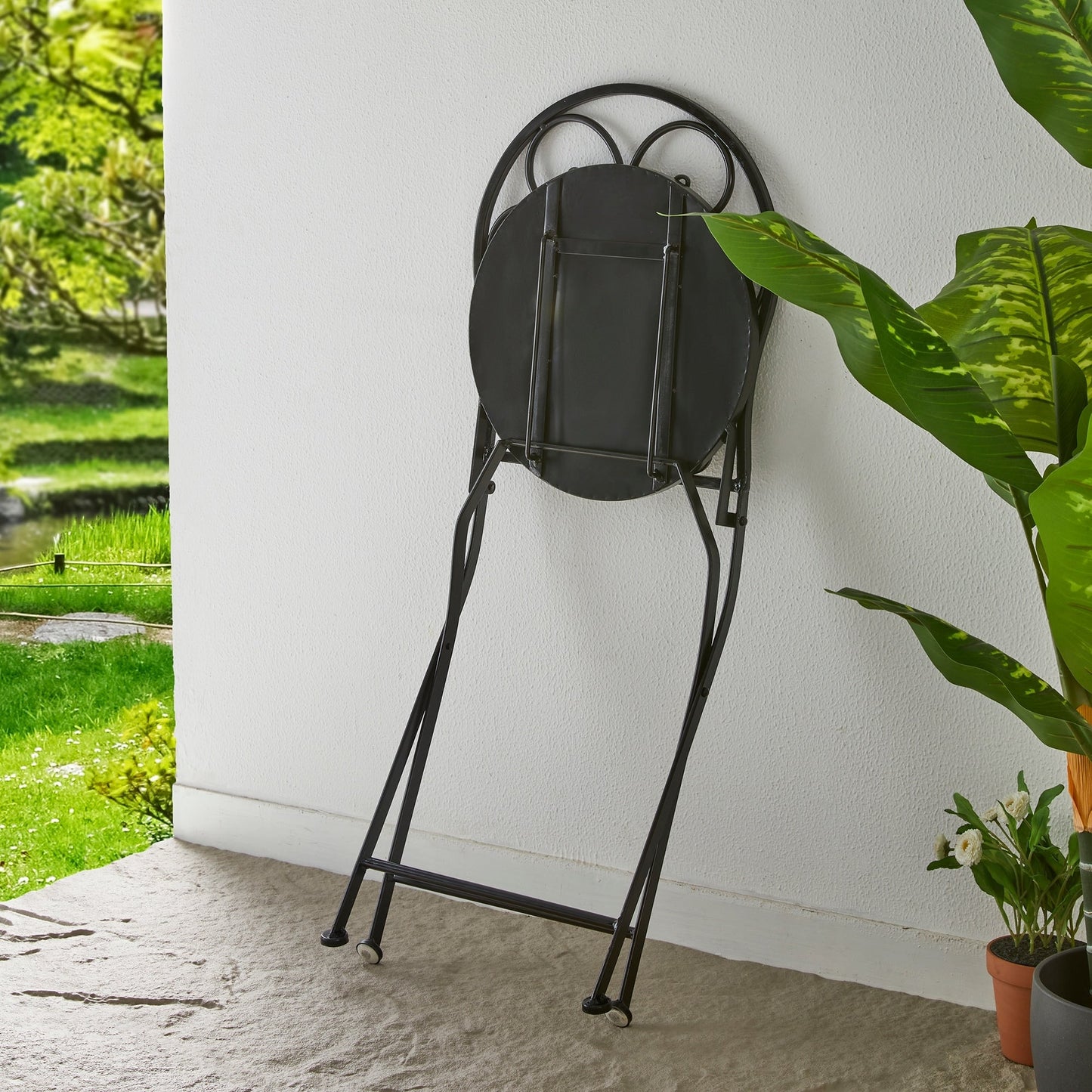 Glitzhome Ensemble de Bistro Pliable en Métal pour Extérieur 3 Pièces, Table et Chaises de Patio