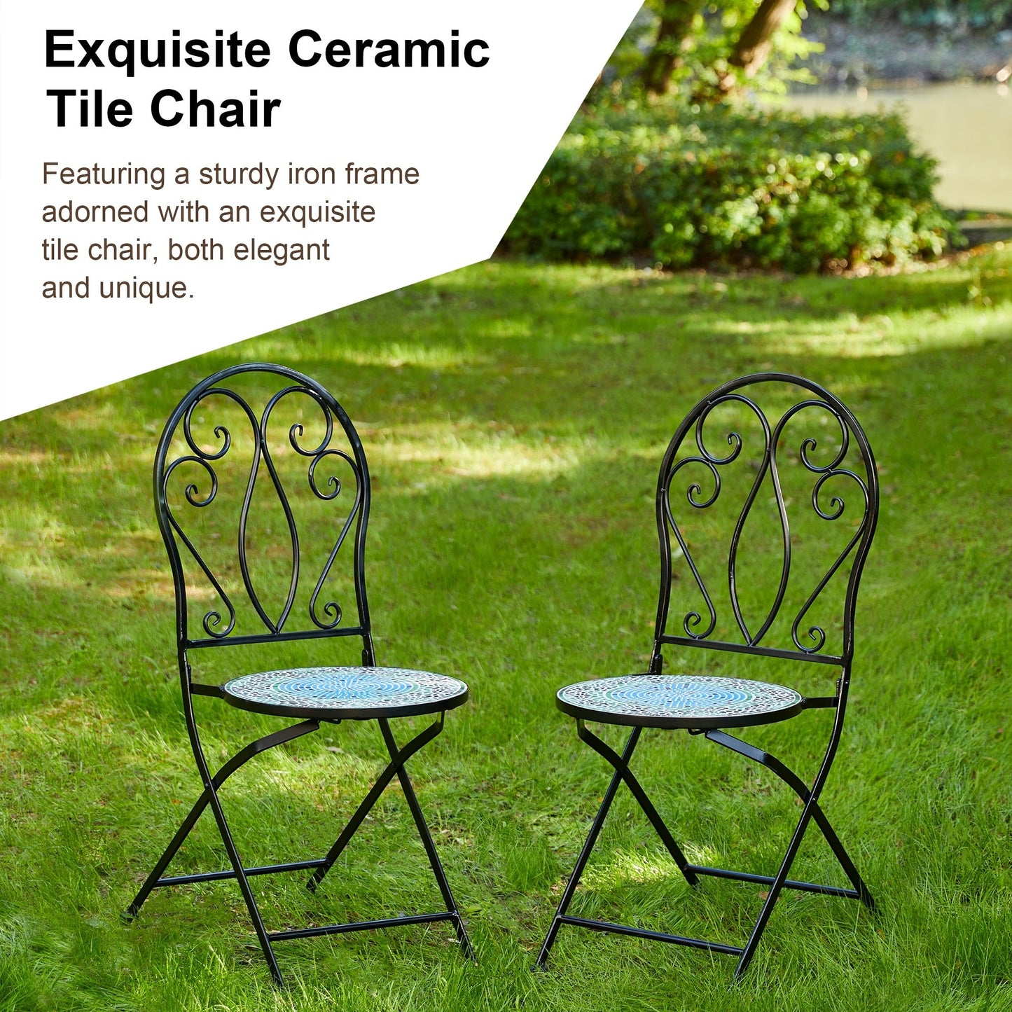 Glitzhome Ensemble de Bistro Pliable en Métal pour Extérieur 3 Pièces, Table et Chaises de Patio
