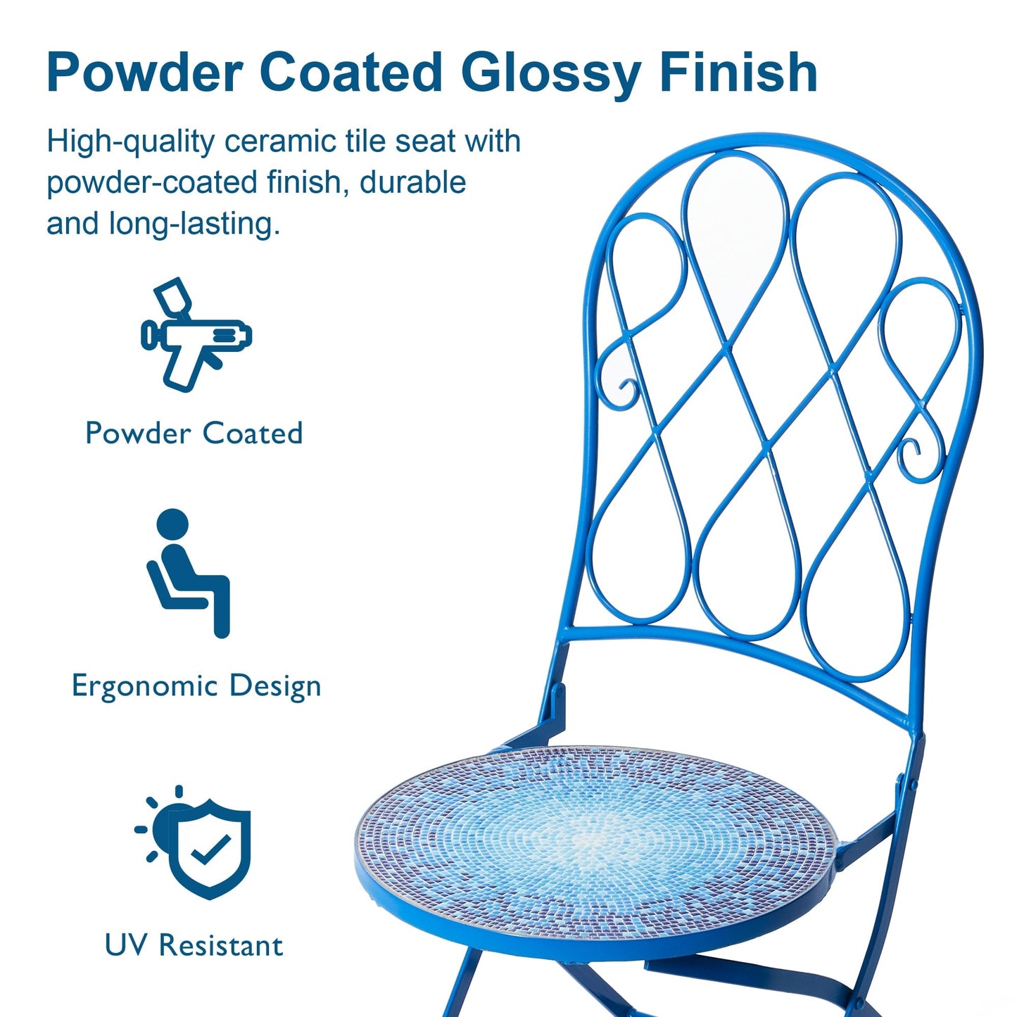 Glitzhome Ensemble de Bistro Pliable en Métal pour Extérieur 3 Pièces, Table et Chaises de Patio