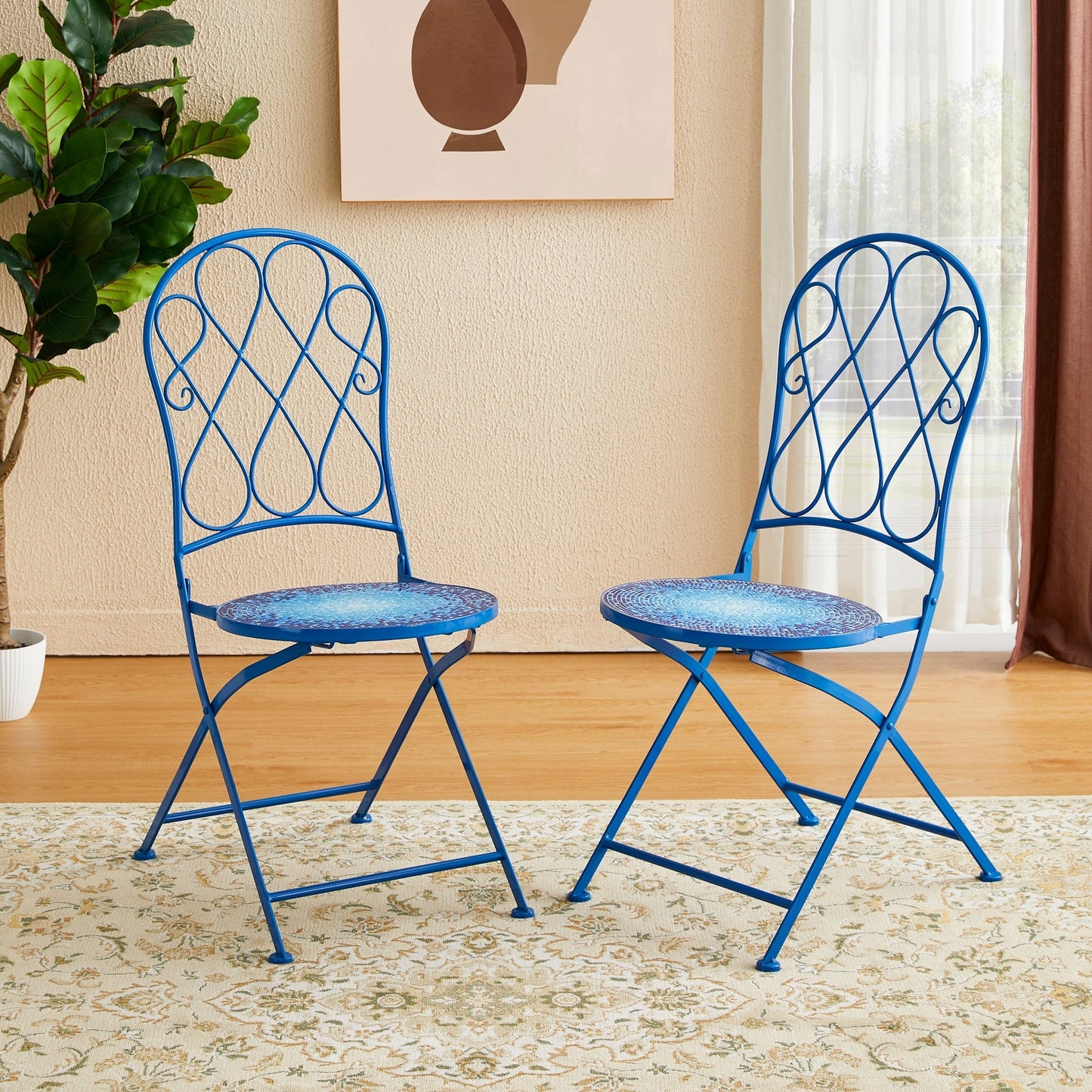 Glitzhome Ensemble de Bistro Pliable en Métal pour Extérieur 3 Pièces, Table et Chaises de Patio