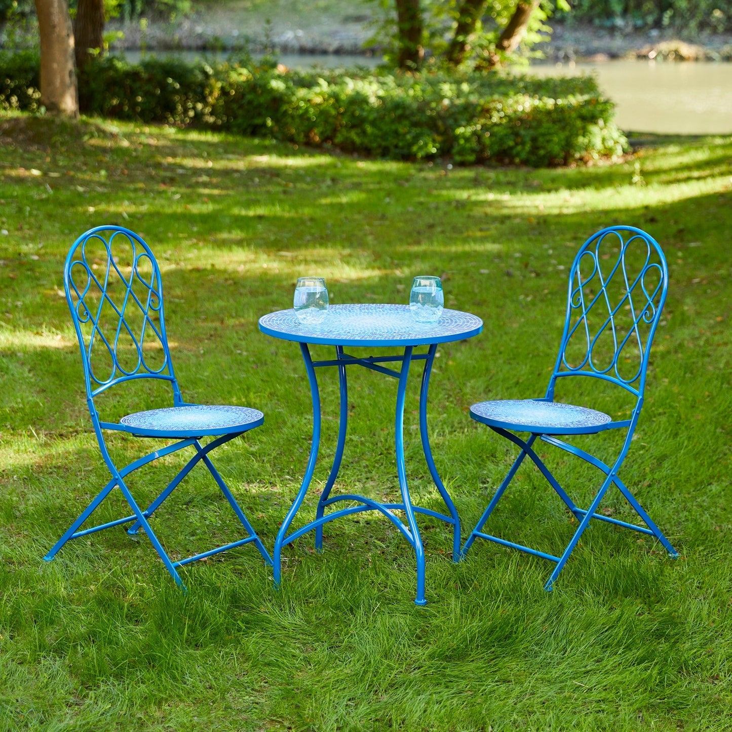 Glitzhome Ensemble de Bistro Pliable en Métal pour Extérieur 3 Pièces, Table et Chaises de Patio