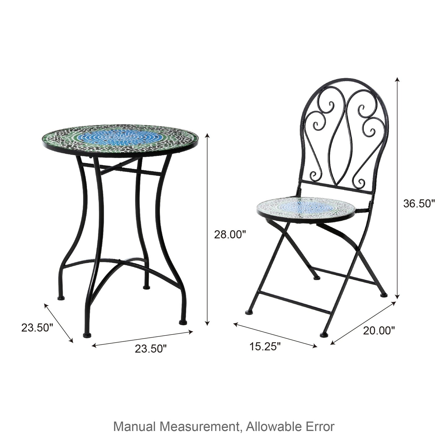 Glitzhome Ensemble de Bistro Pliable en Métal pour Extérieur 3 Pièces, Table et Chaises de Patio
