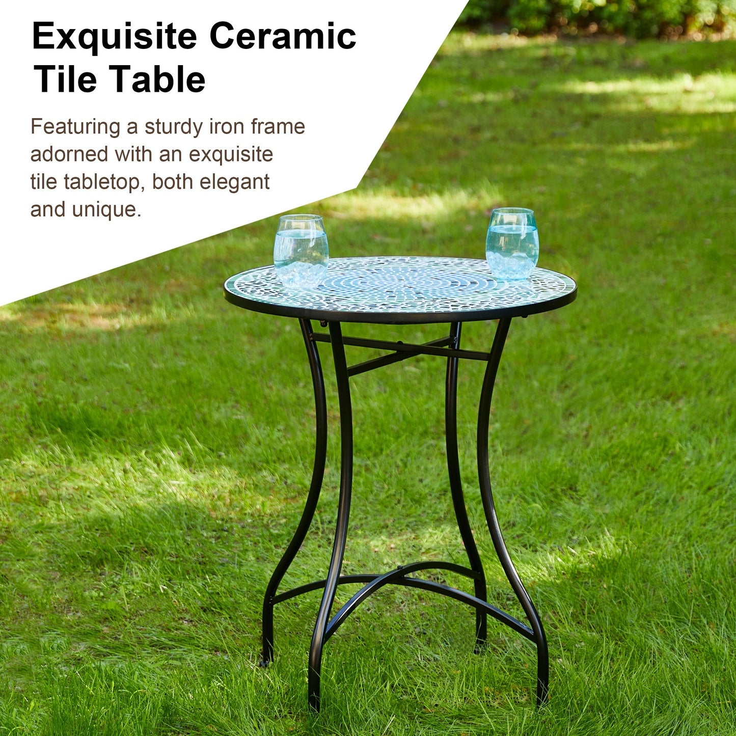 Glitzhome Ensemble de Bistro Pliable en Métal pour Extérieur 3 Pièces, Table et Chaises de Patio