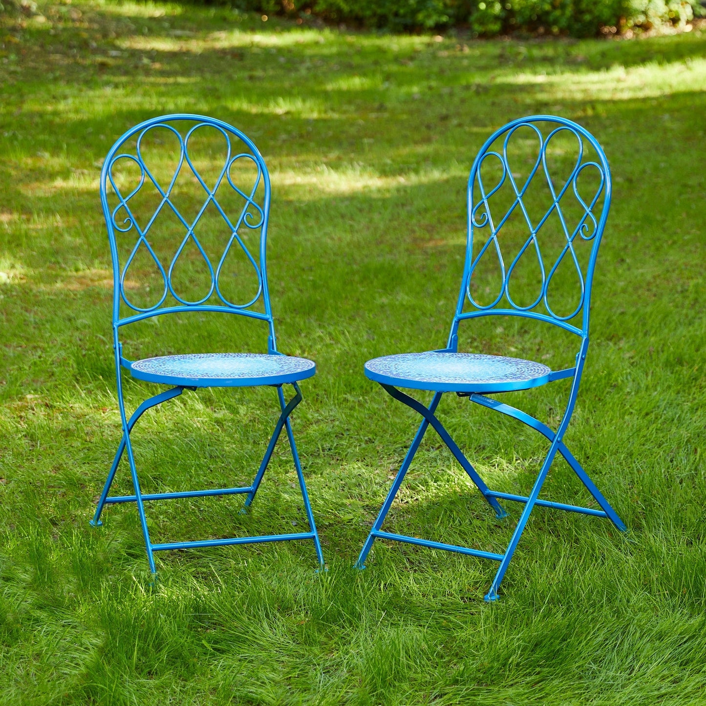 Glitzhome Ensemble de Bistro Pliable en Métal pour Extérieur 3 Pièces, Table et Chaises de Patio