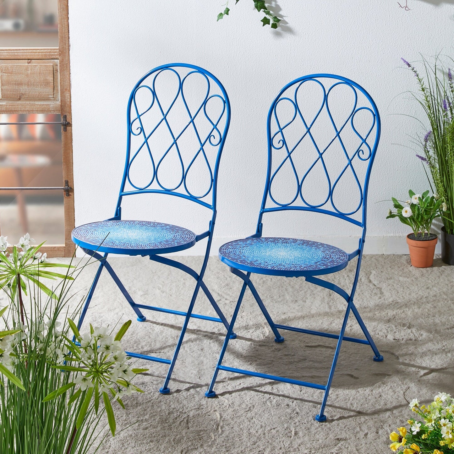 Glitzhome Ensemble de Bistro Pliable en Métal pour Extérieur 3 Pièces, Table et Chaises de Patio