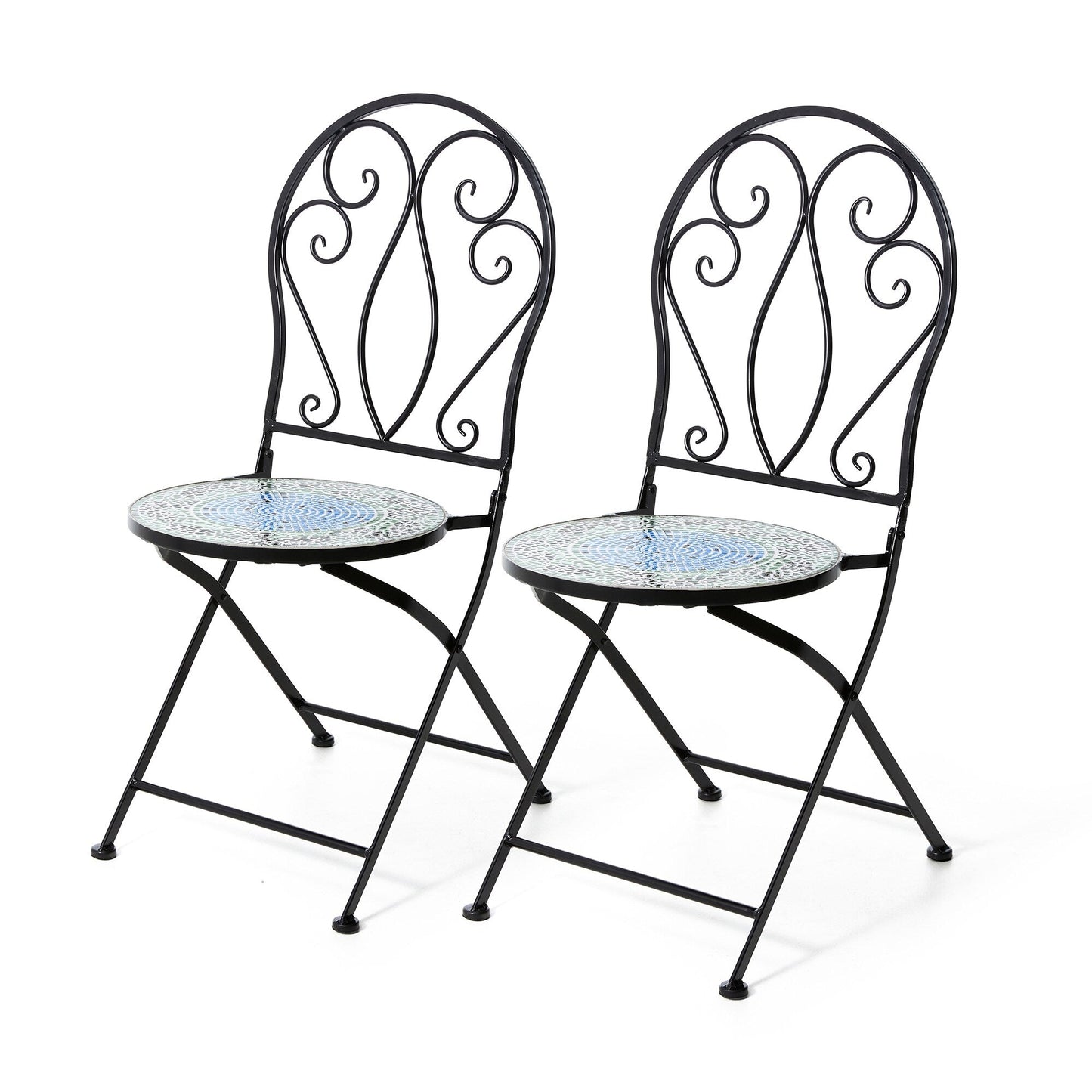 Glitzhome Ensemble de Bistro Pliable en Métal pour Extérieur 3 Pièces, Table et Chaises de Patio
