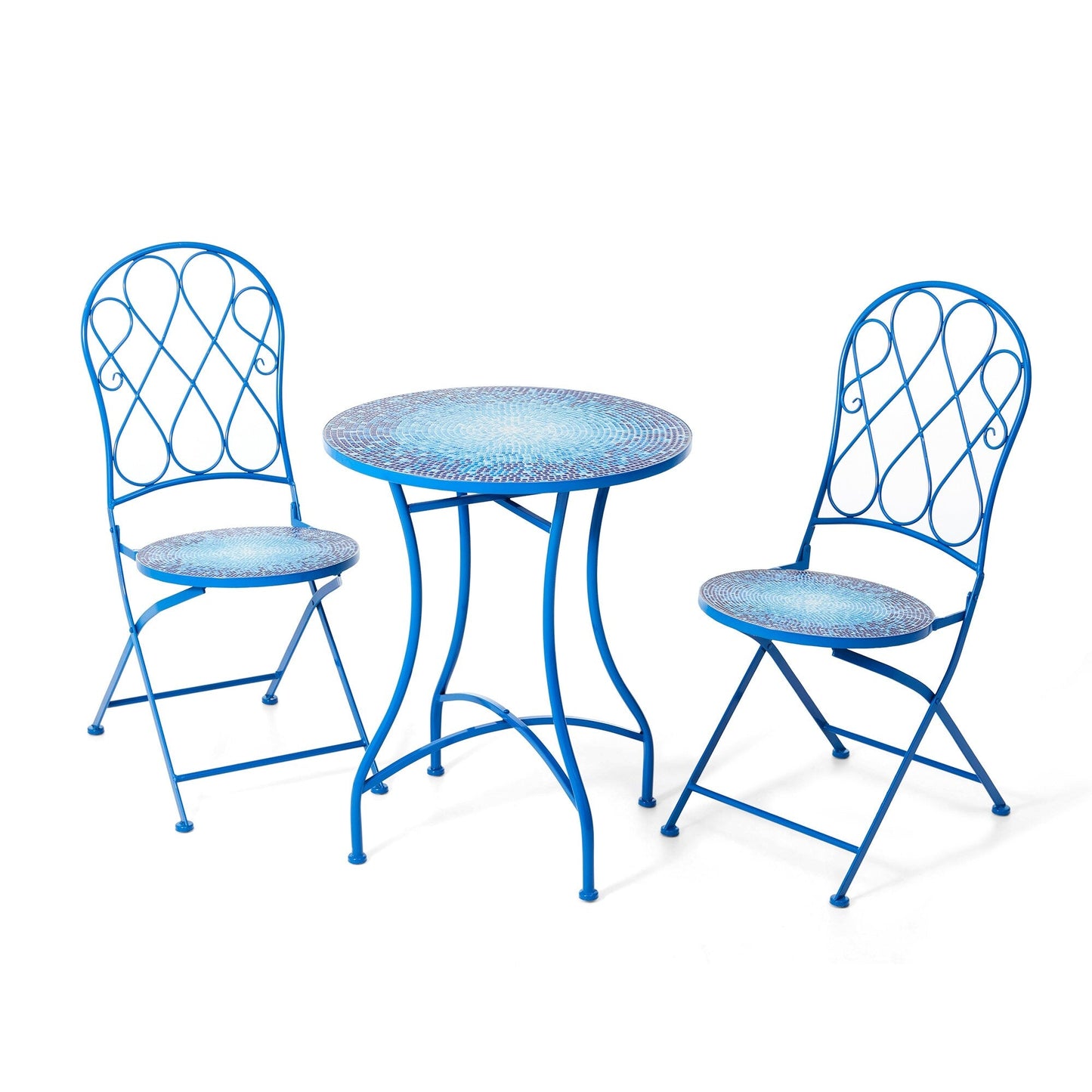 Glitzhome Ensemble de Bistro Pliable en Métal pour Extérieur 3 Pièces, Table et Chaises de Patio