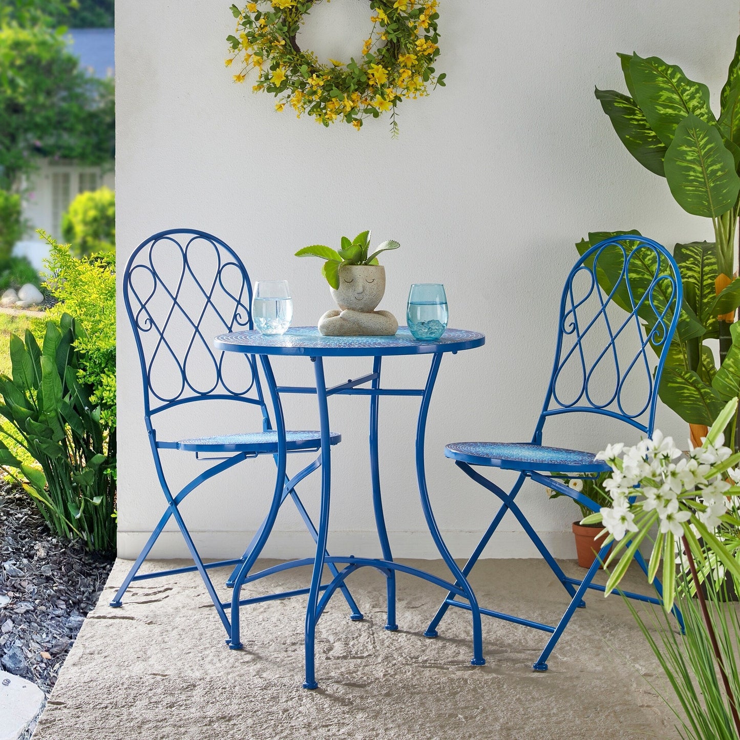 Glitzhome Ensemble de Bistro Pliable en Métal pour Extérieur 3 Pièces, Table et Chaises de Patio