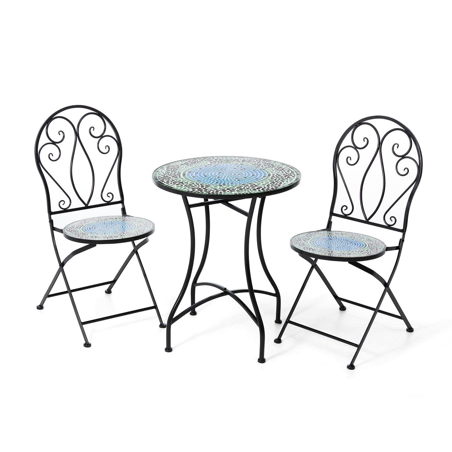 Glitzhome Ensemble de Bistro Pliable en Métal pour Extérieur 3 Pièces, Table et Chaises de Patio