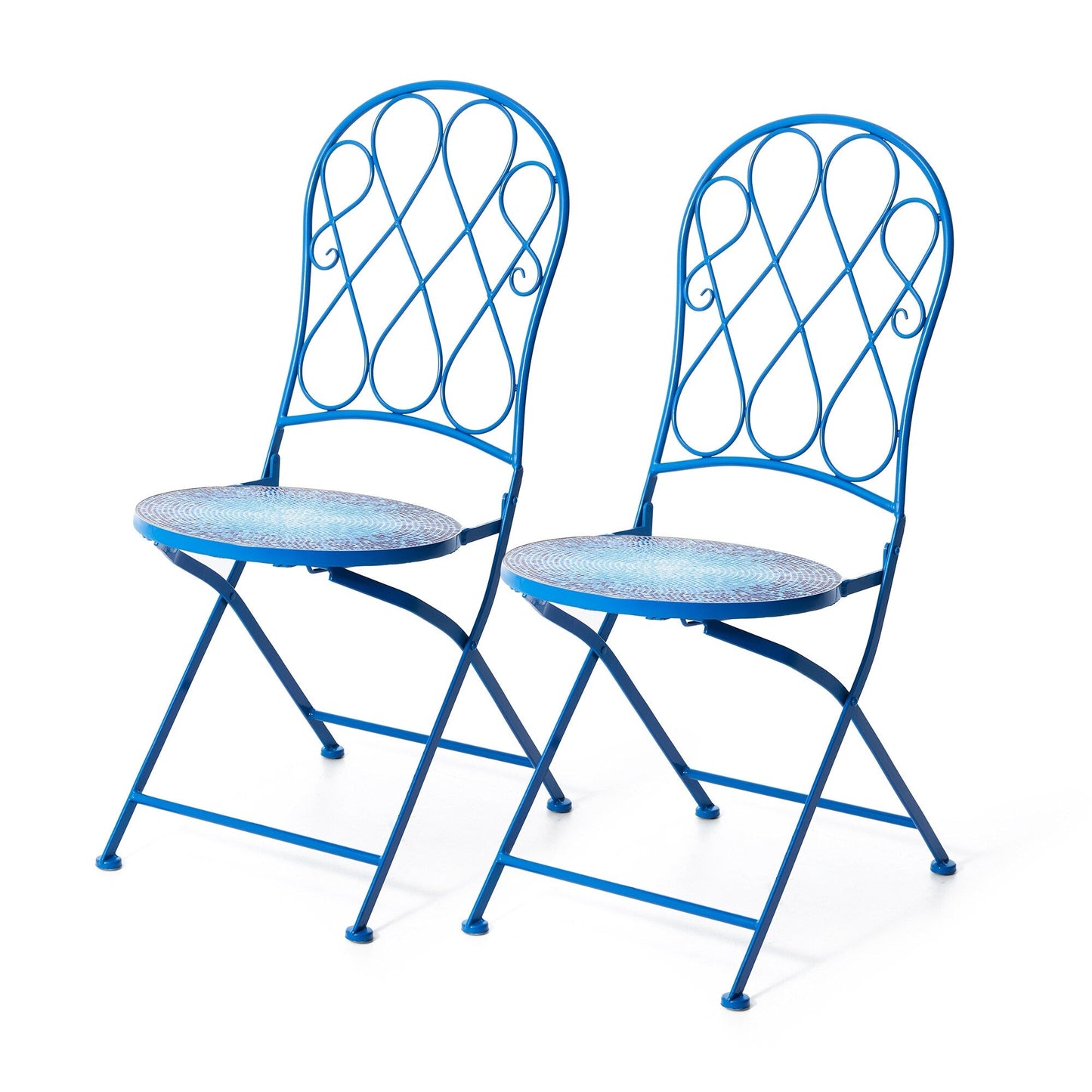 Glitzhome Ensemble de Bistro Pliable en Métal pour Extérieur 3 Pièces, Table et Chaises de Patio