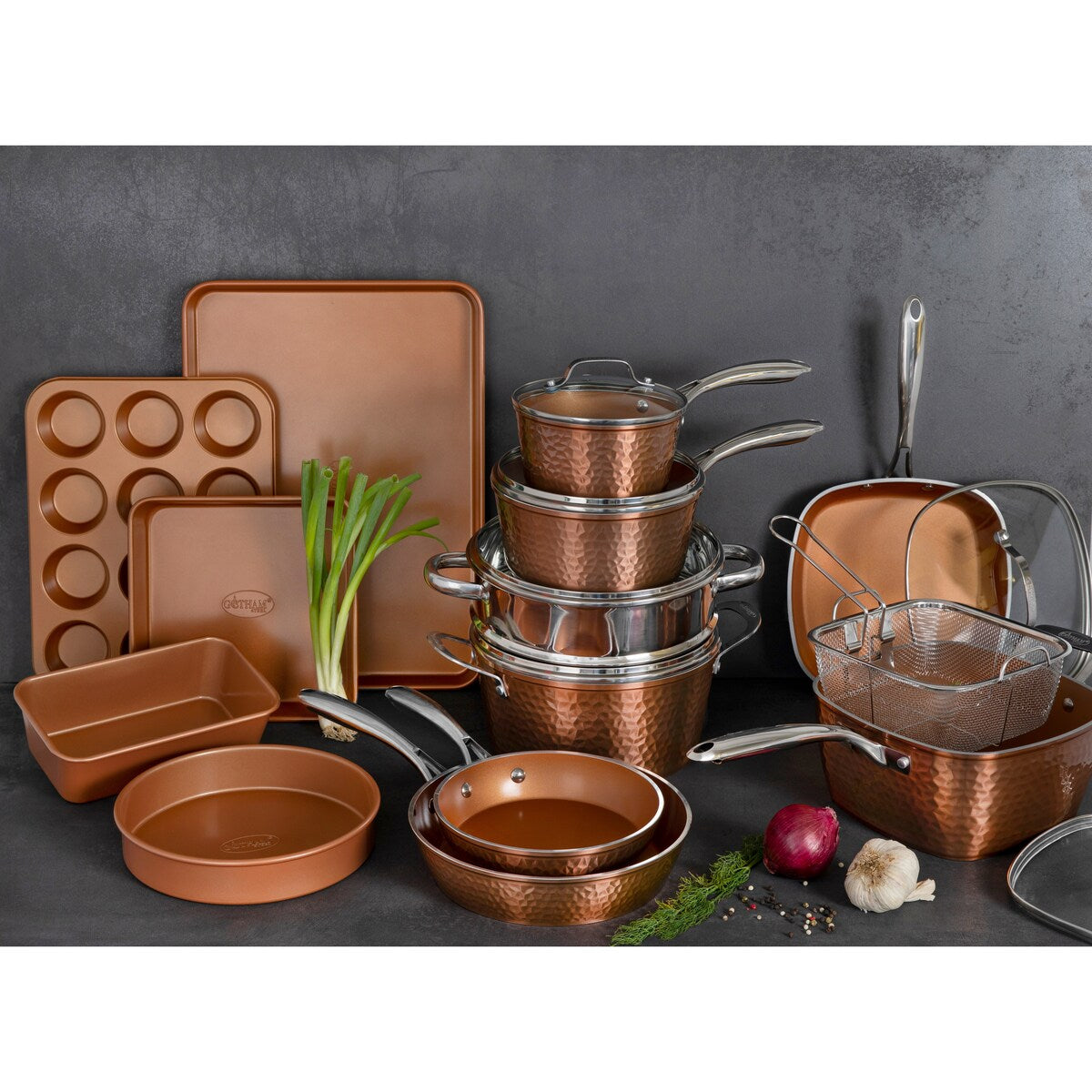 Ensemble de cuisine antiadhésif Gotham Steel Hammered 20 pièces
