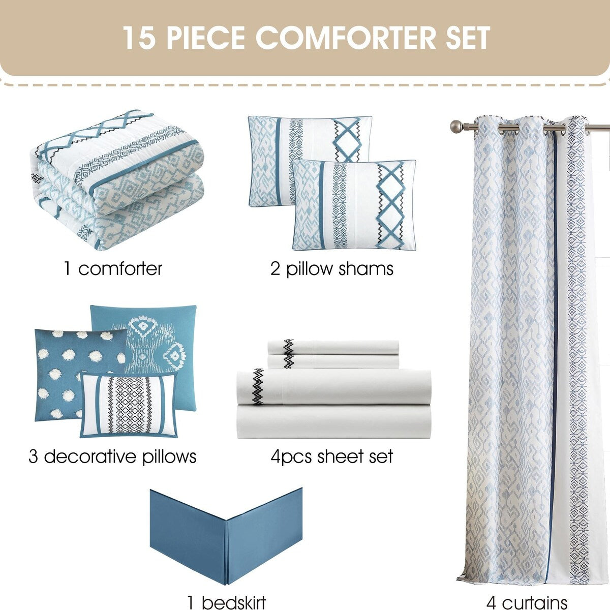 Ensemble de couette Nanshing Trina 15 pièces brodé bohème